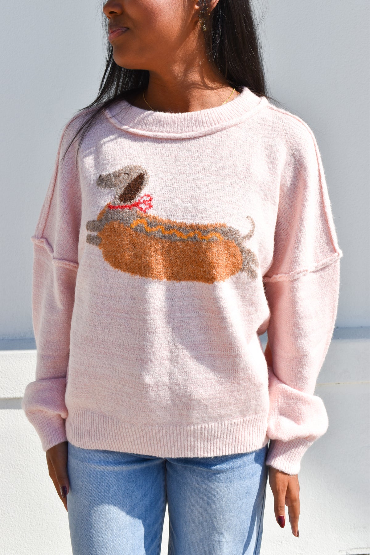 Pink Weiner Dog Sweater
