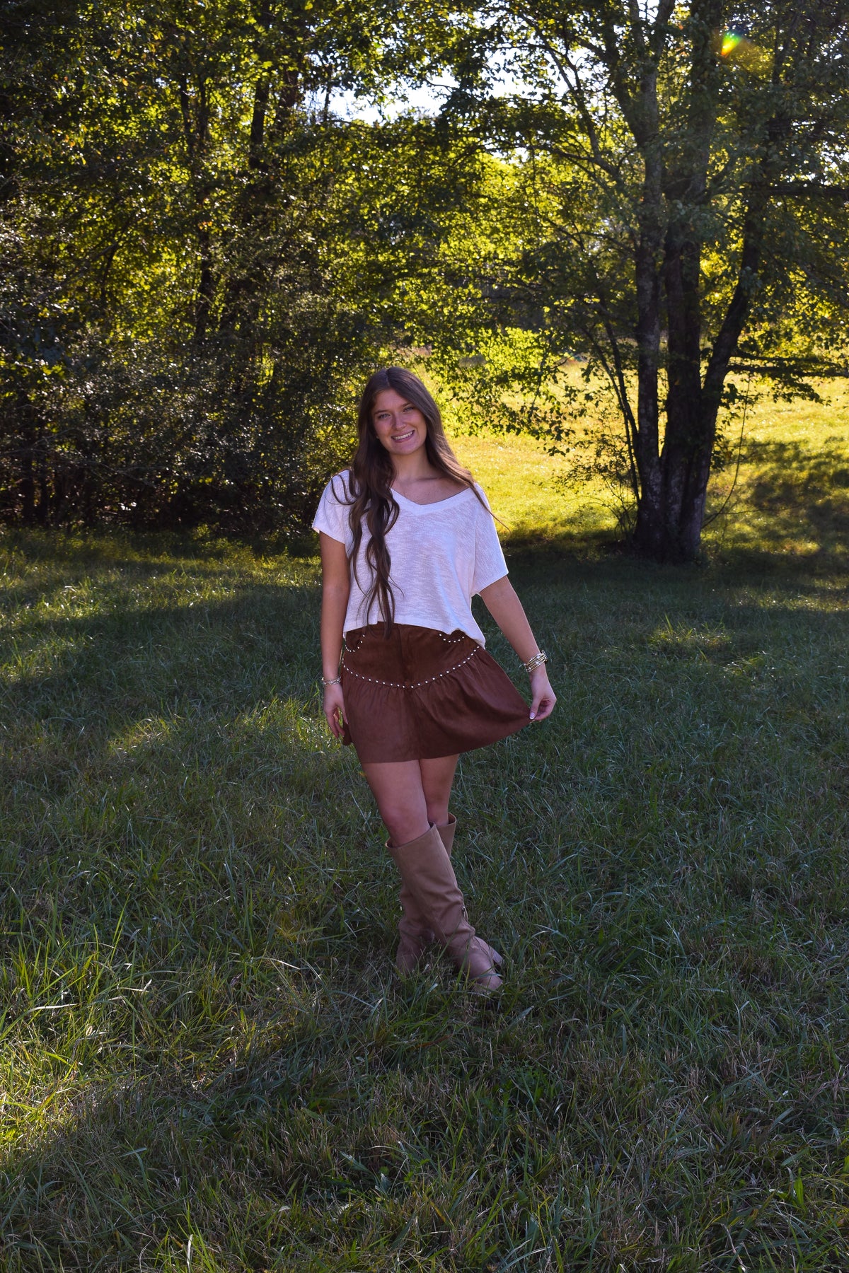 Suede Mini Skirt W/ Stud Detail