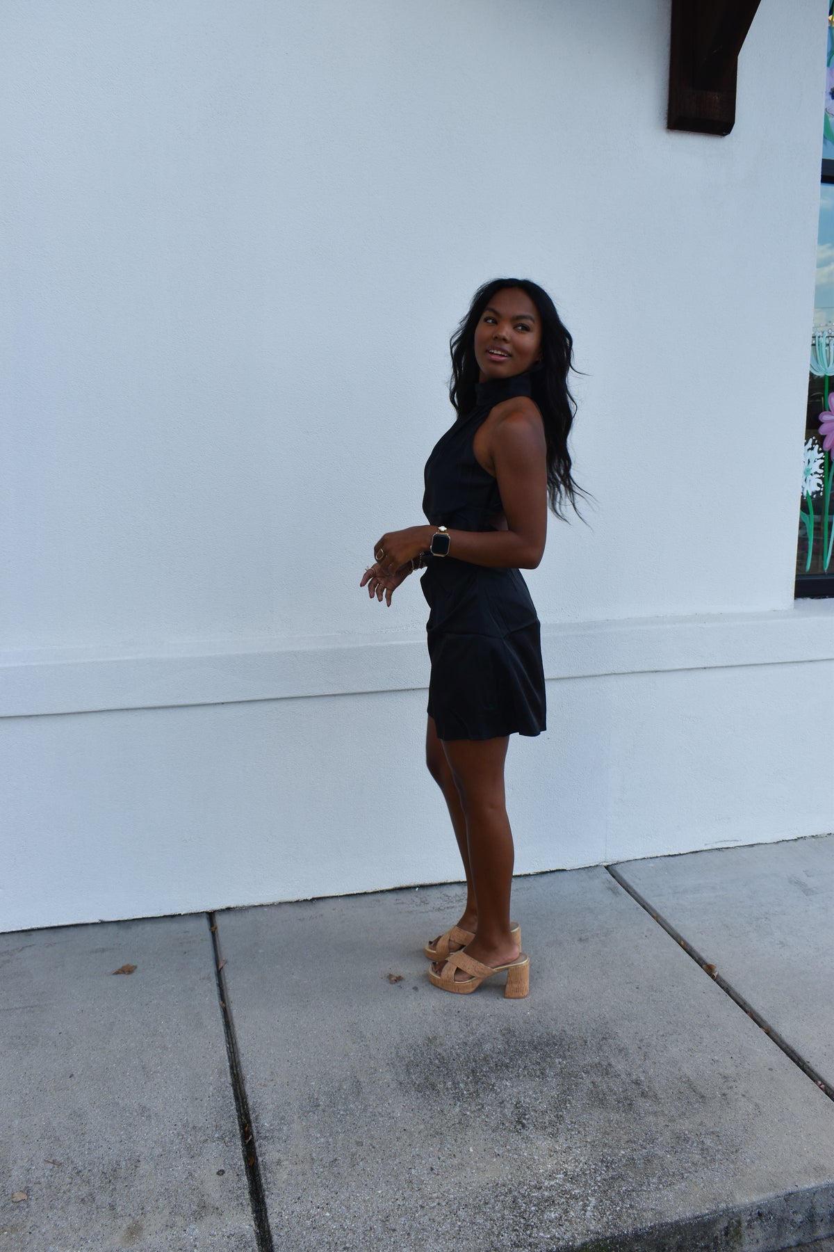 Solid Open Back Halter Mini Dress