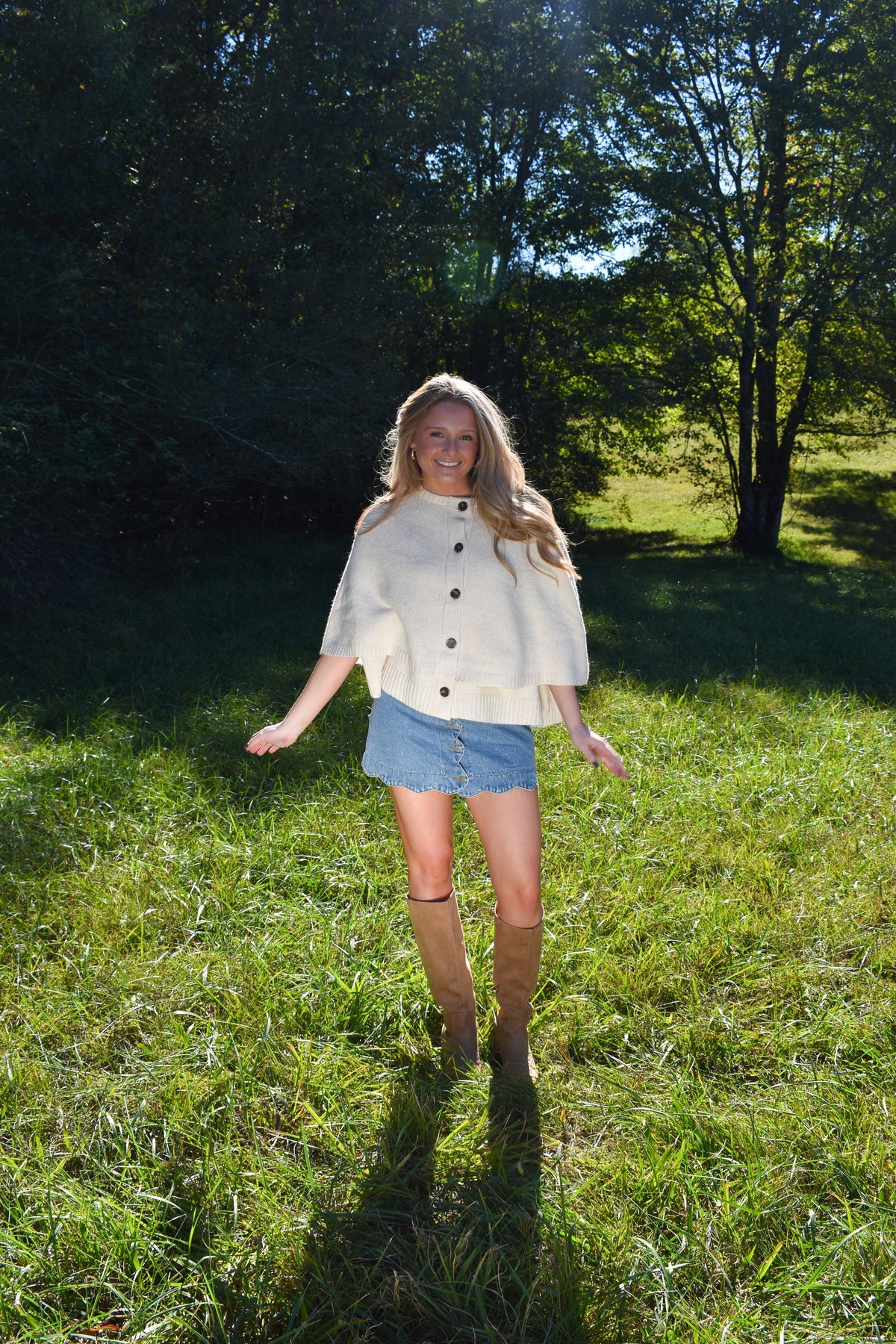 Button Front Tiered Knit Capelet