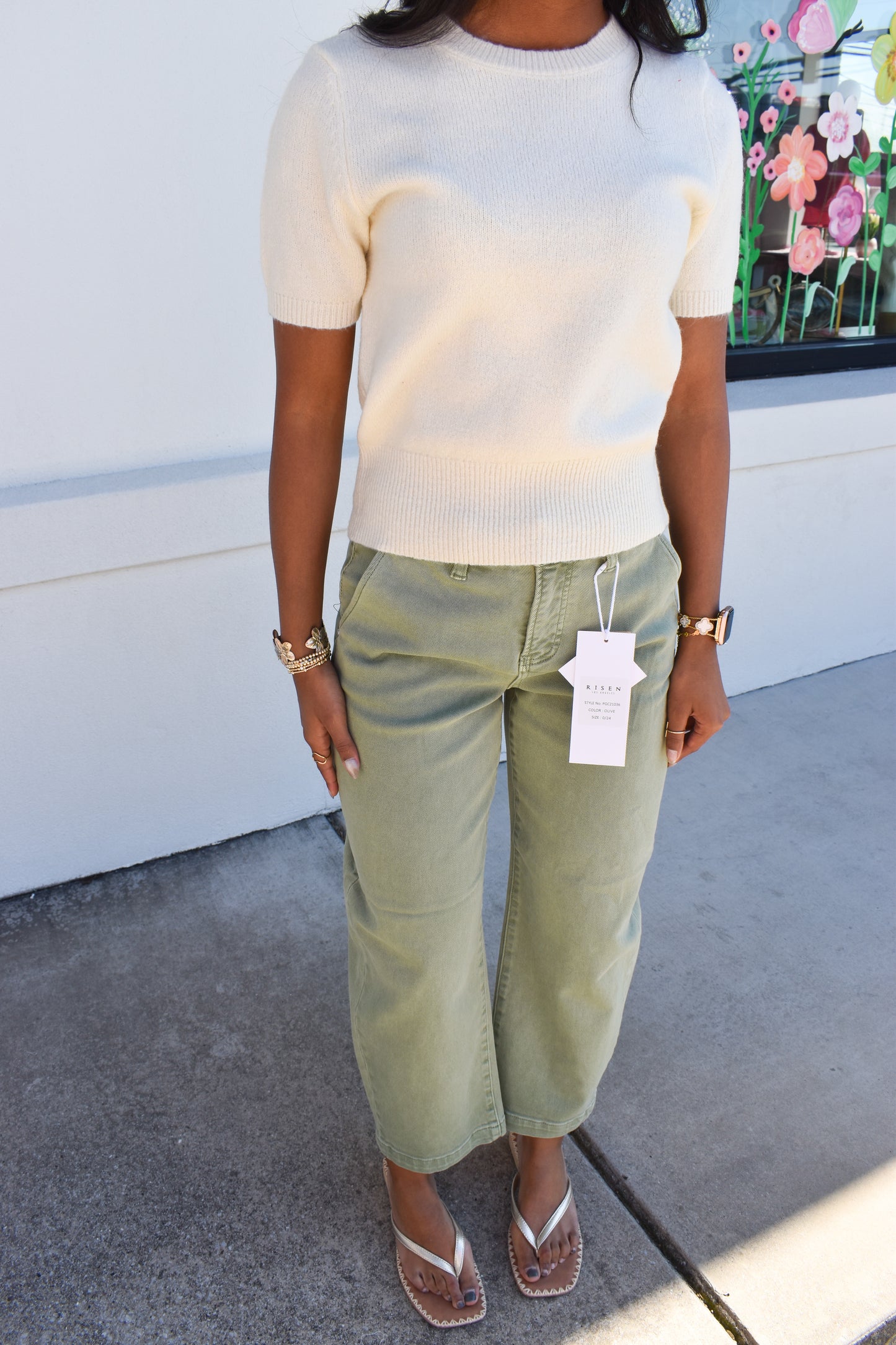 Risen Olive Crop Barrel Jeans