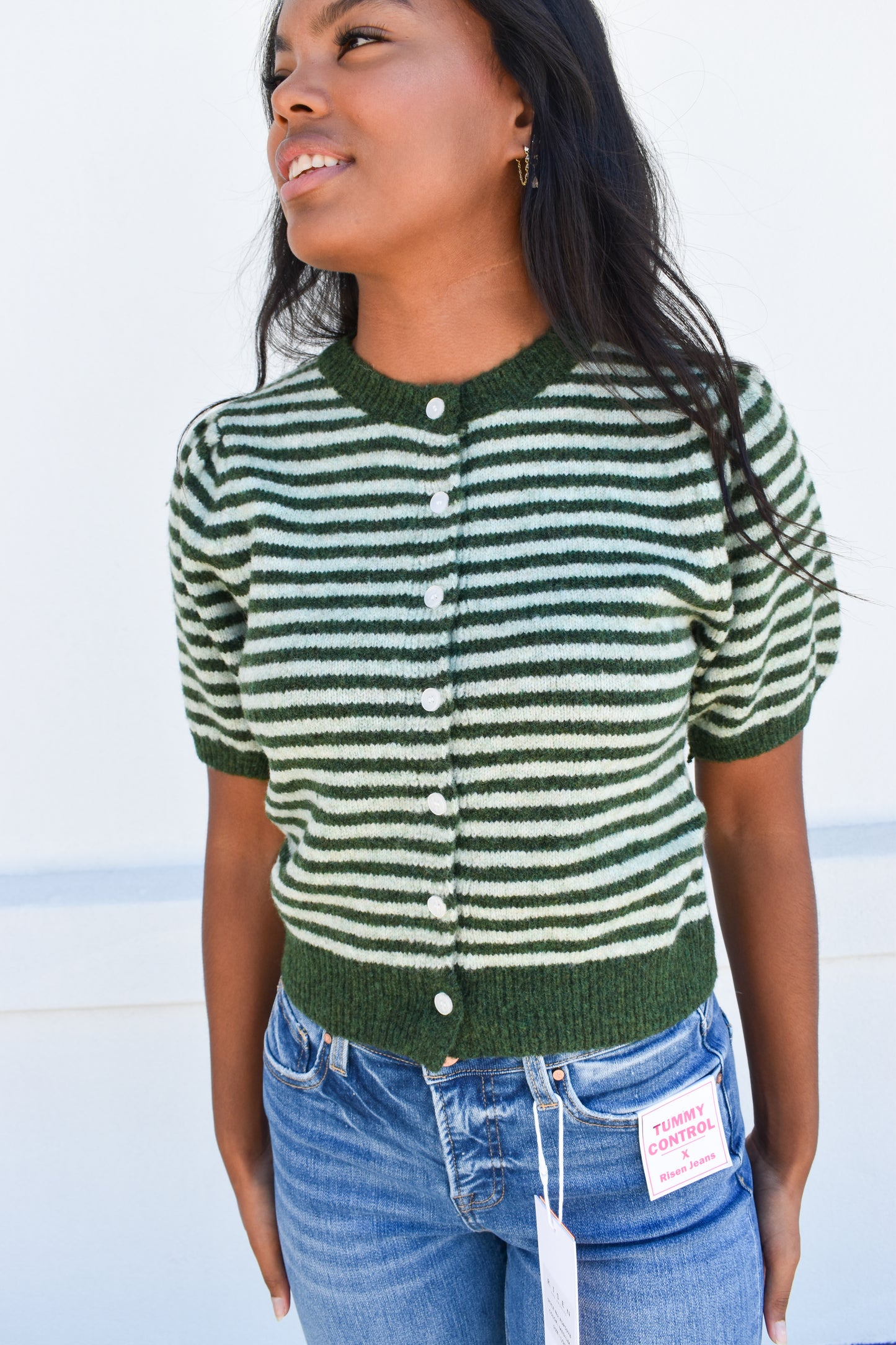 Puff Short Sleeve Stripe Cardi