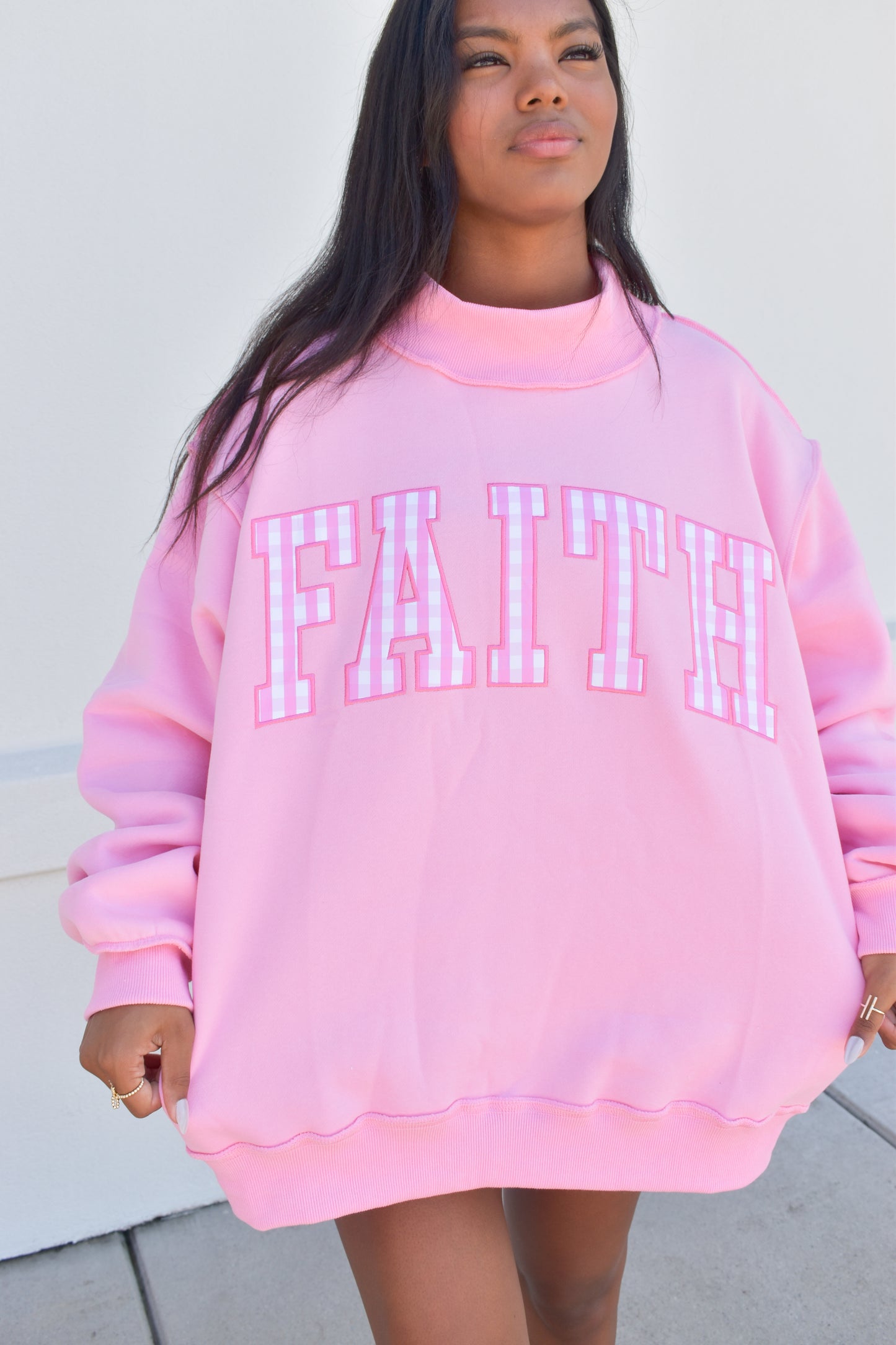 "FAITH" Embroidered Mock Neck