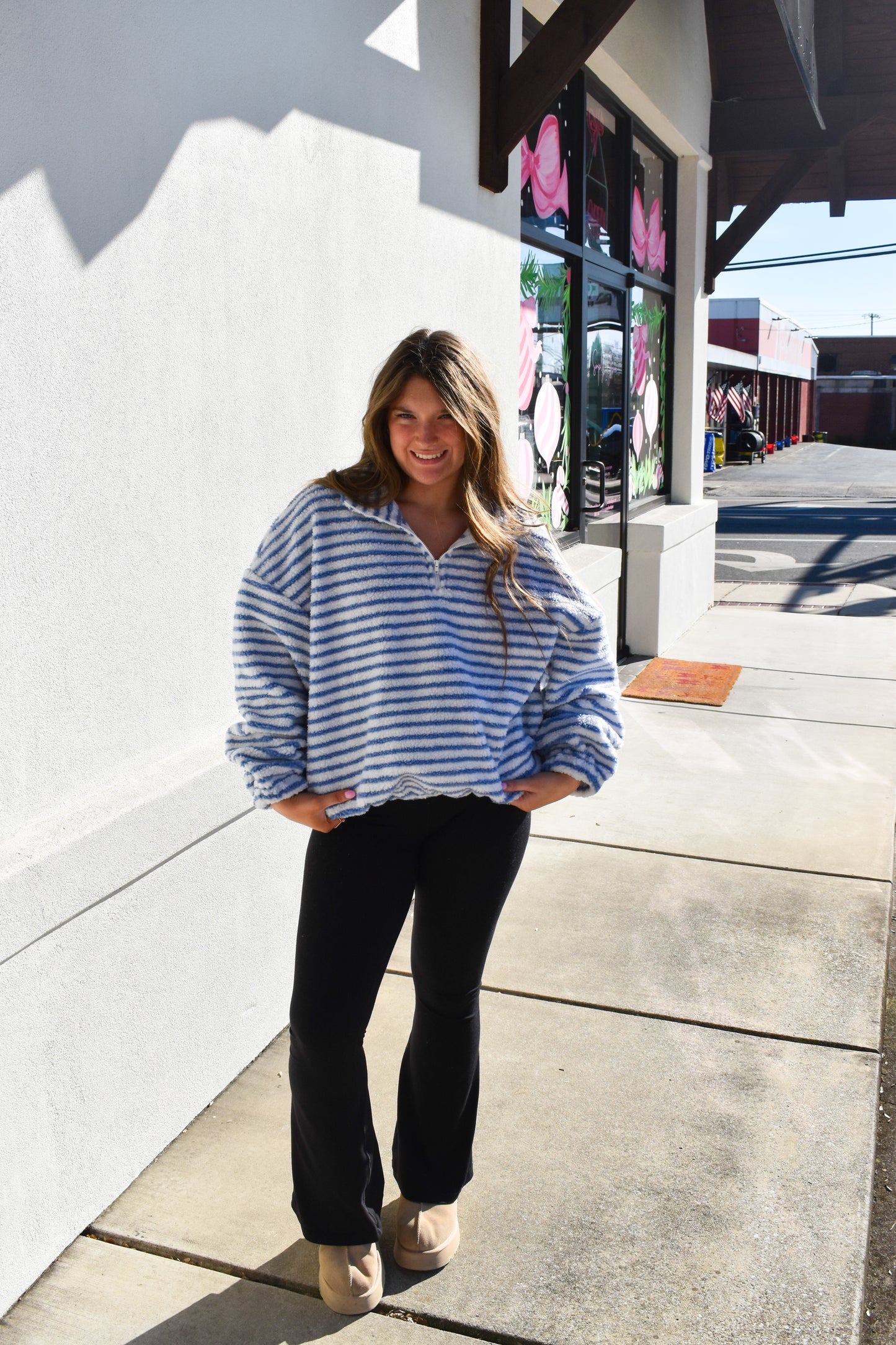 Liz Stripe Quarter Zip Fleece