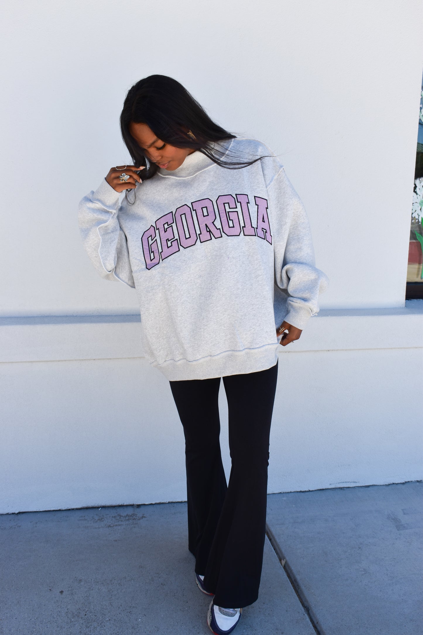 Embroidered Georgia Stripe Mockneck