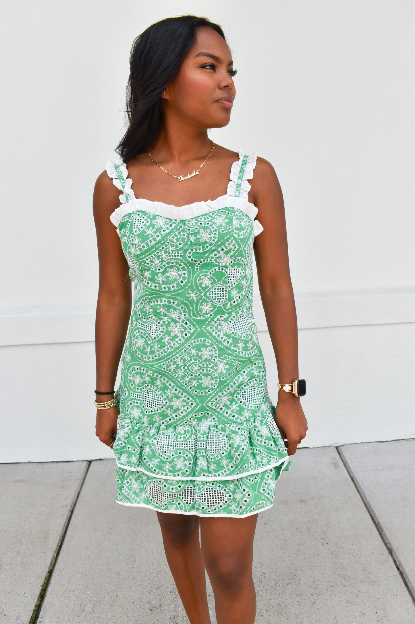 Paisley Embroidery Ruffle Mini Dress