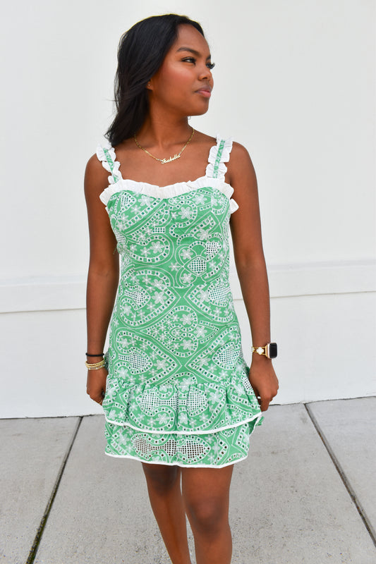 Paisley Embroidery Ruffle Mini Dress