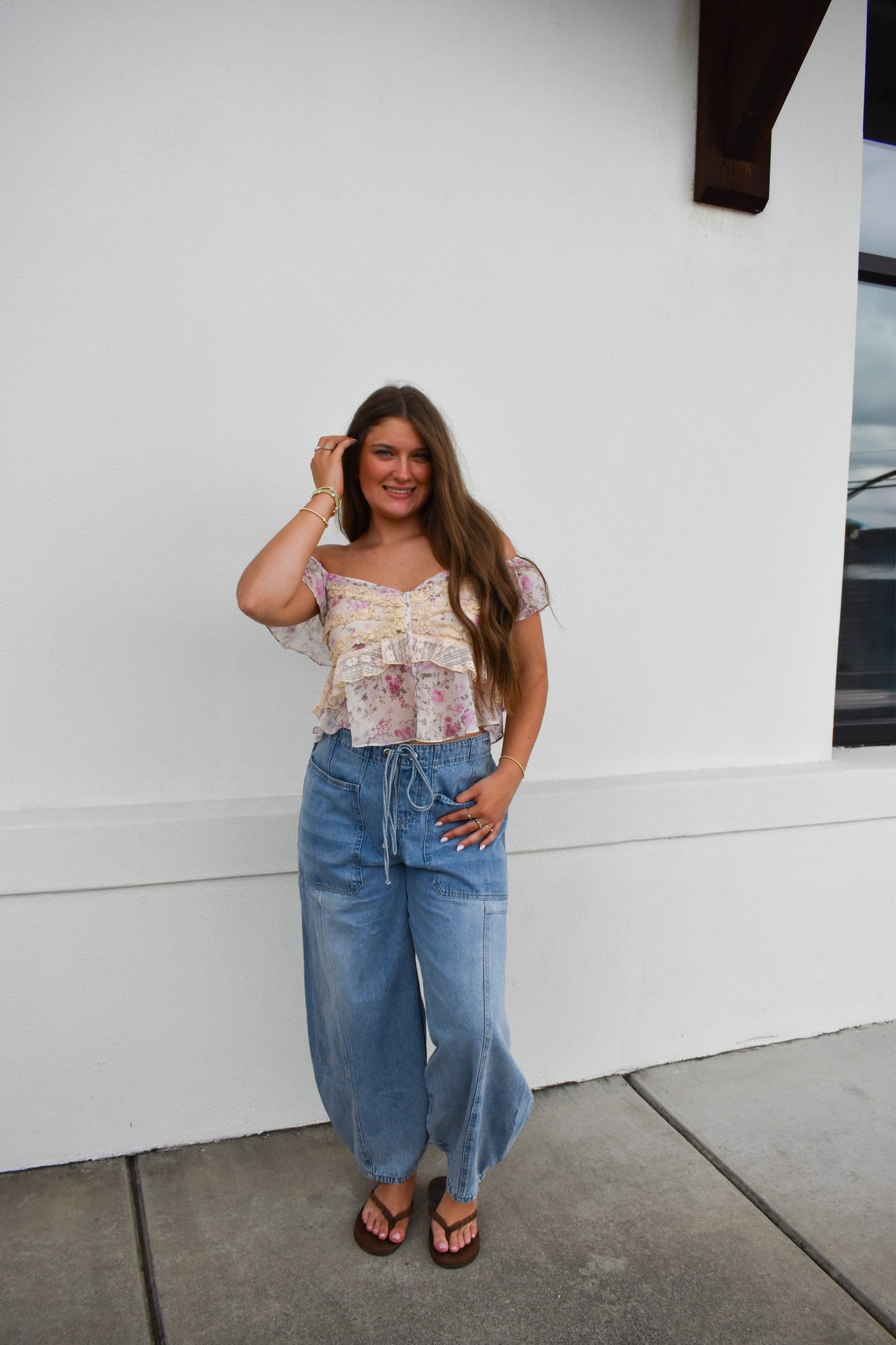 Floral Print Ruffle Lace Sweetheart Top