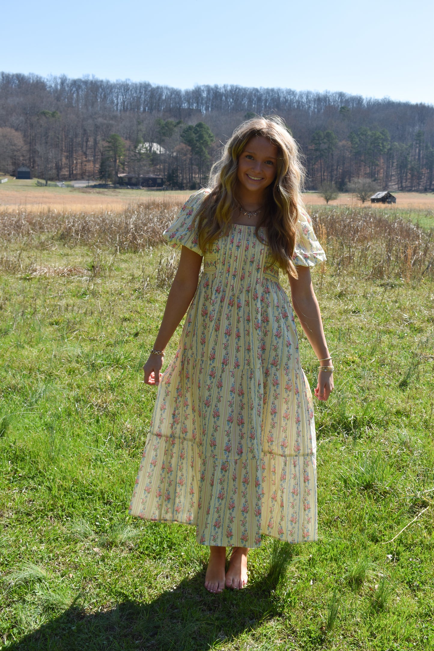 Smocked Baby Yellow Floral Maxi Dress