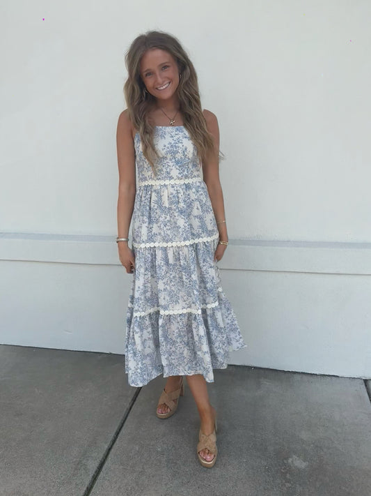 Paisley Floral Midi Blue Dress