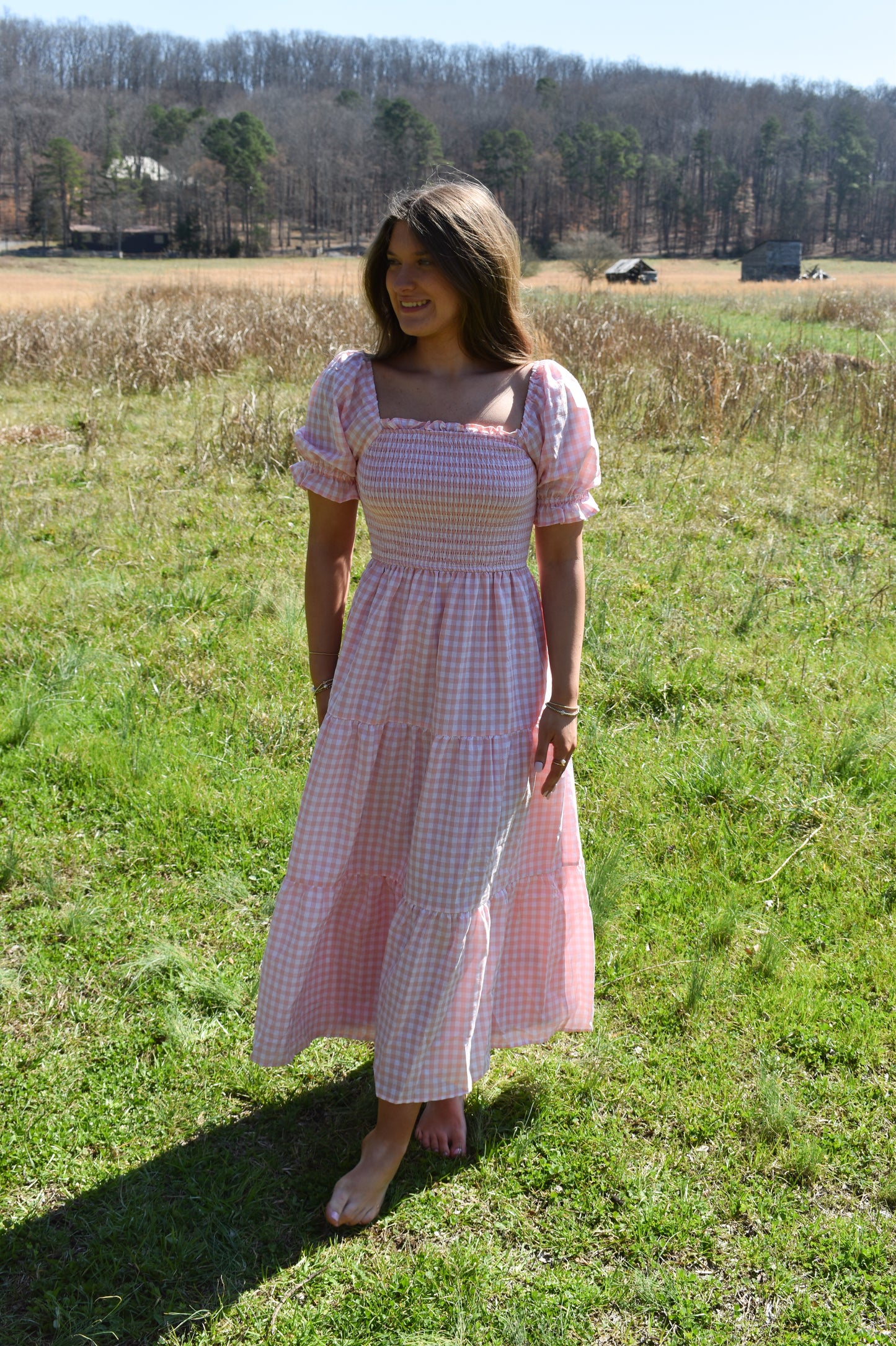 Madi Pink Gingham Maxi Dress