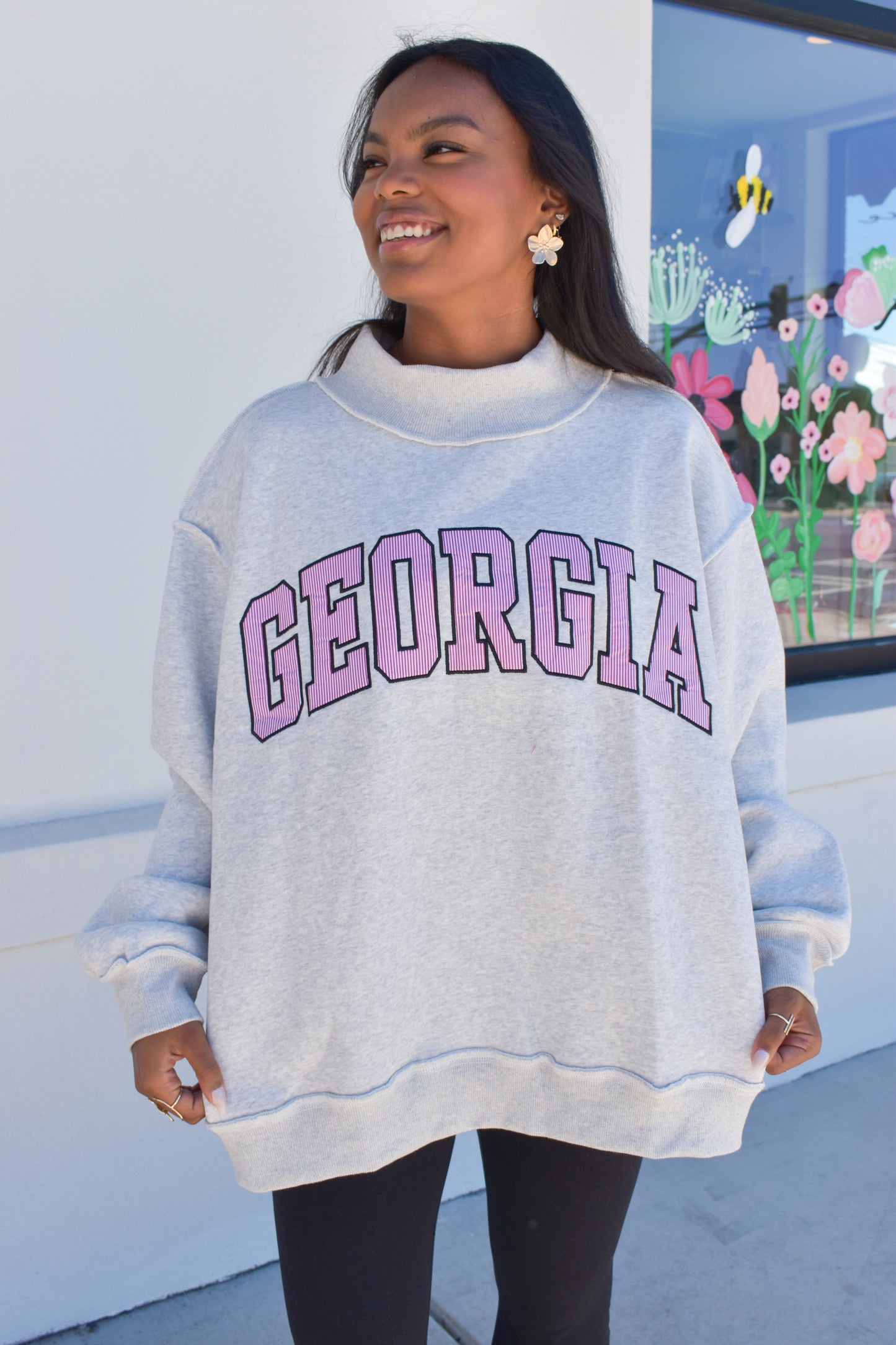 Embroidered Georgia Stripe Mockneck
