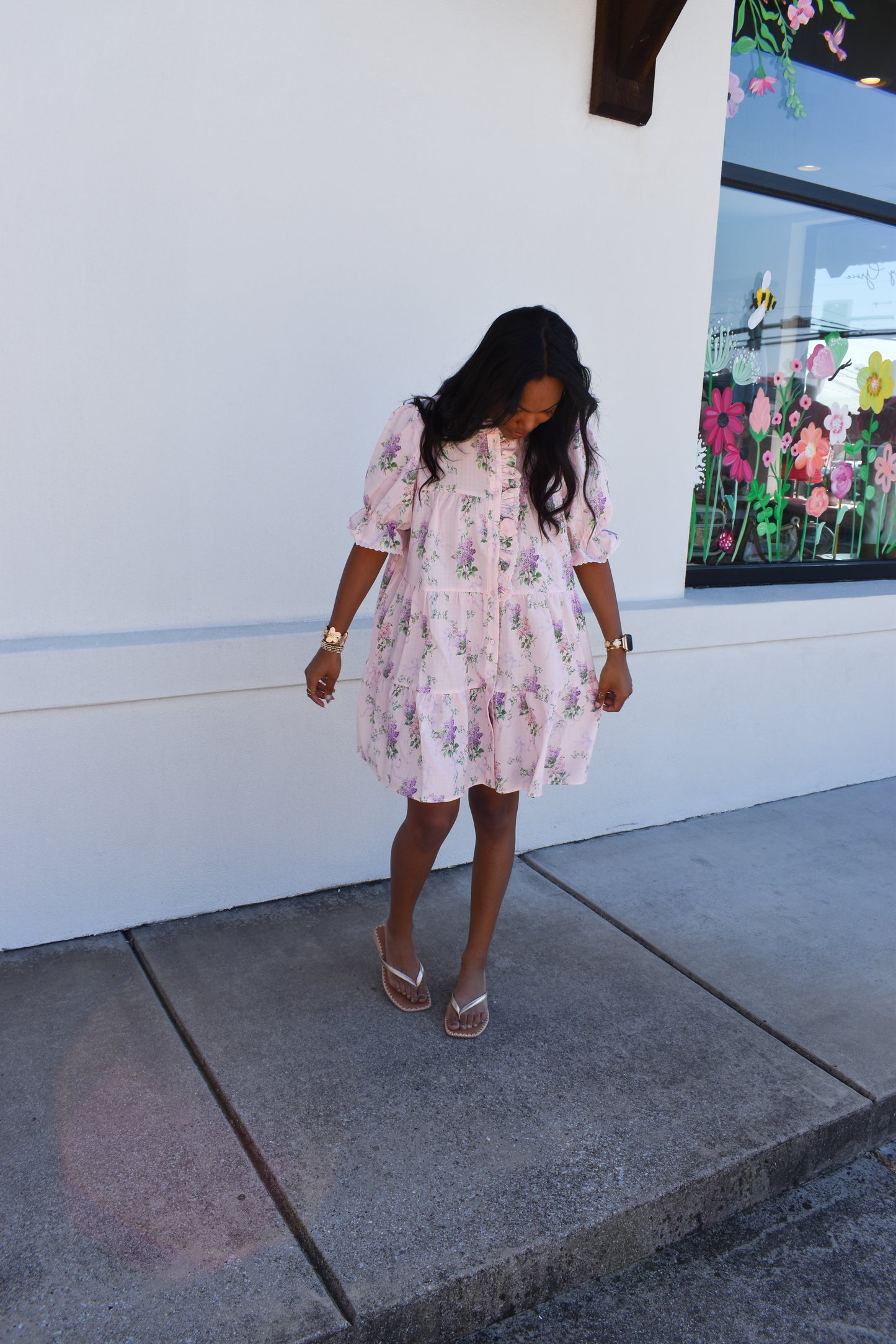 Pink Floral Ruffle Baby Doll Dress