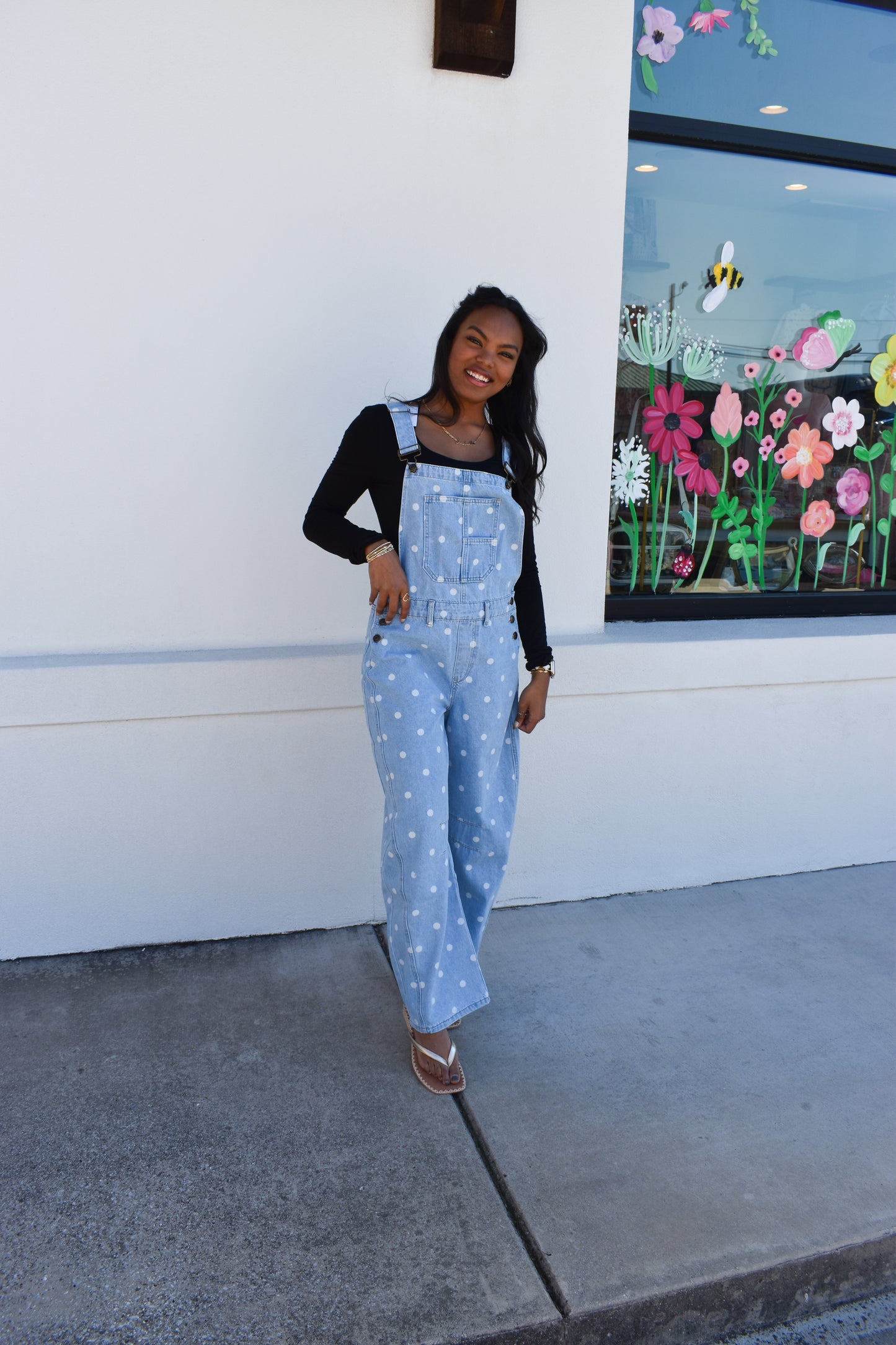 Denim Polka Dot Barrel Overalls