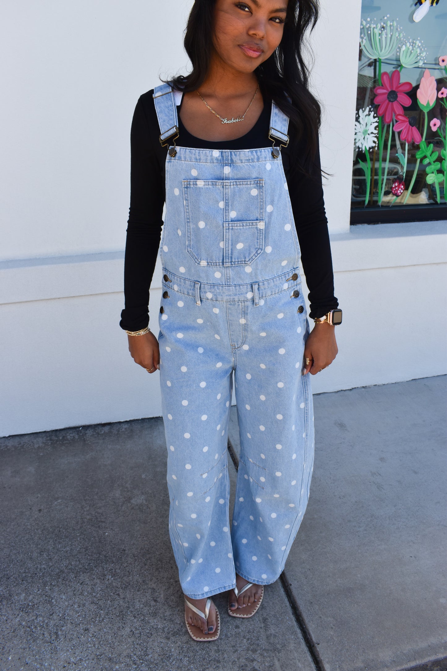 Denim Polka Dot Barrel Overalls