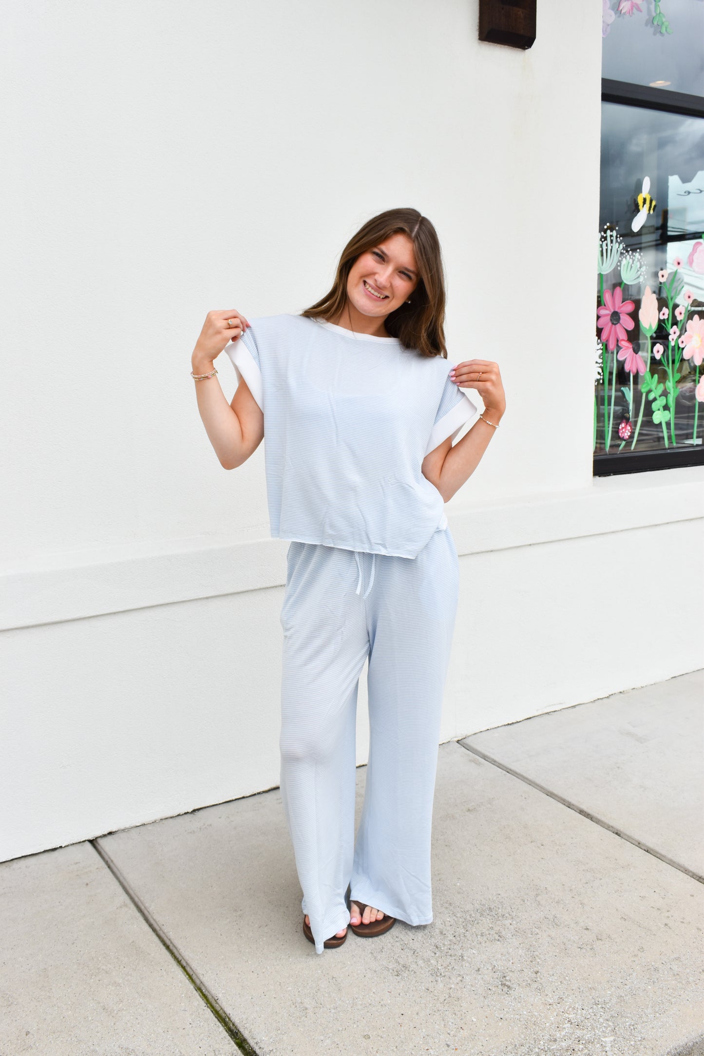 Open Back Striped Top: Blue