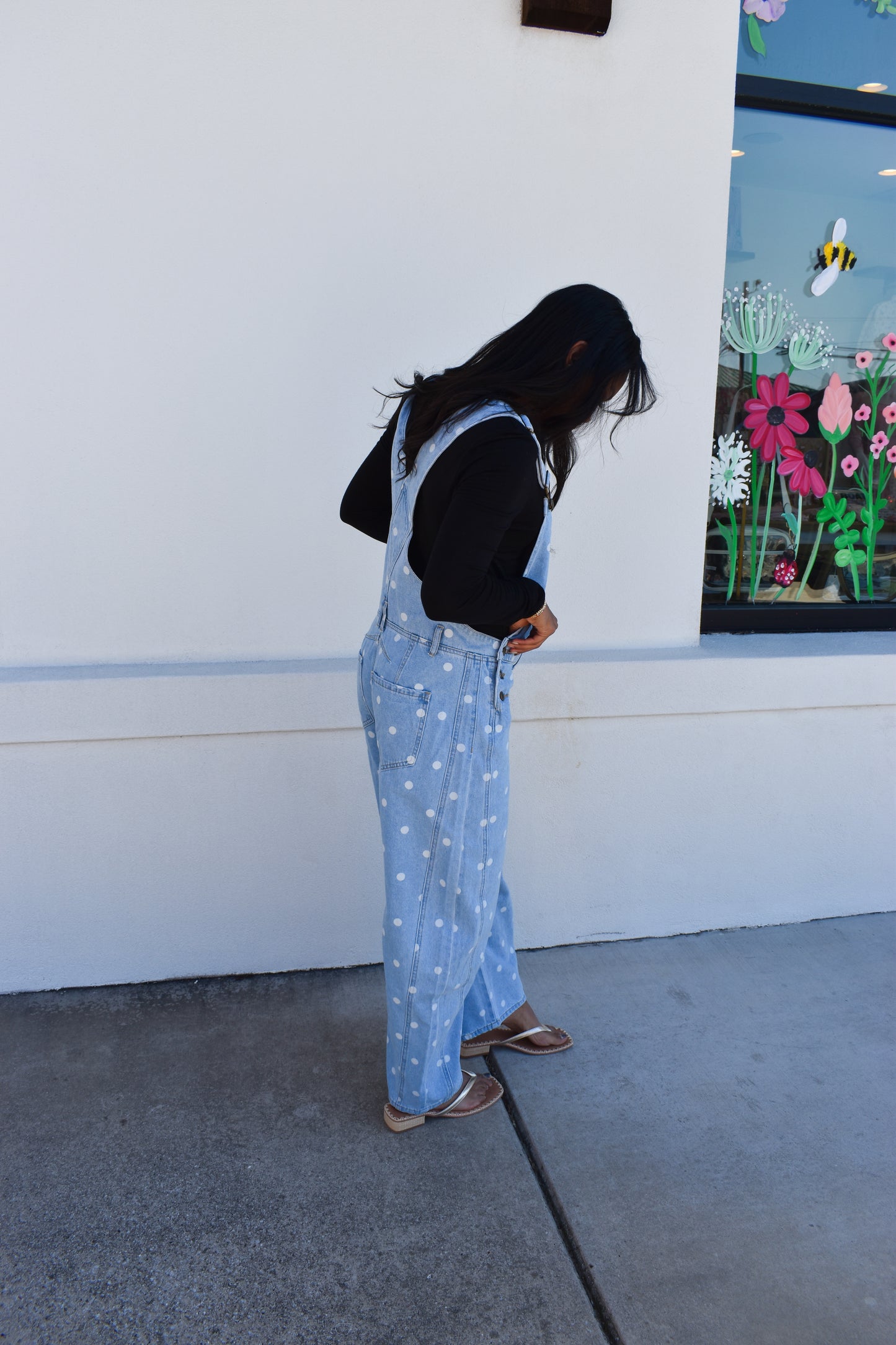 Denim Polka Dot Barrel Overalls