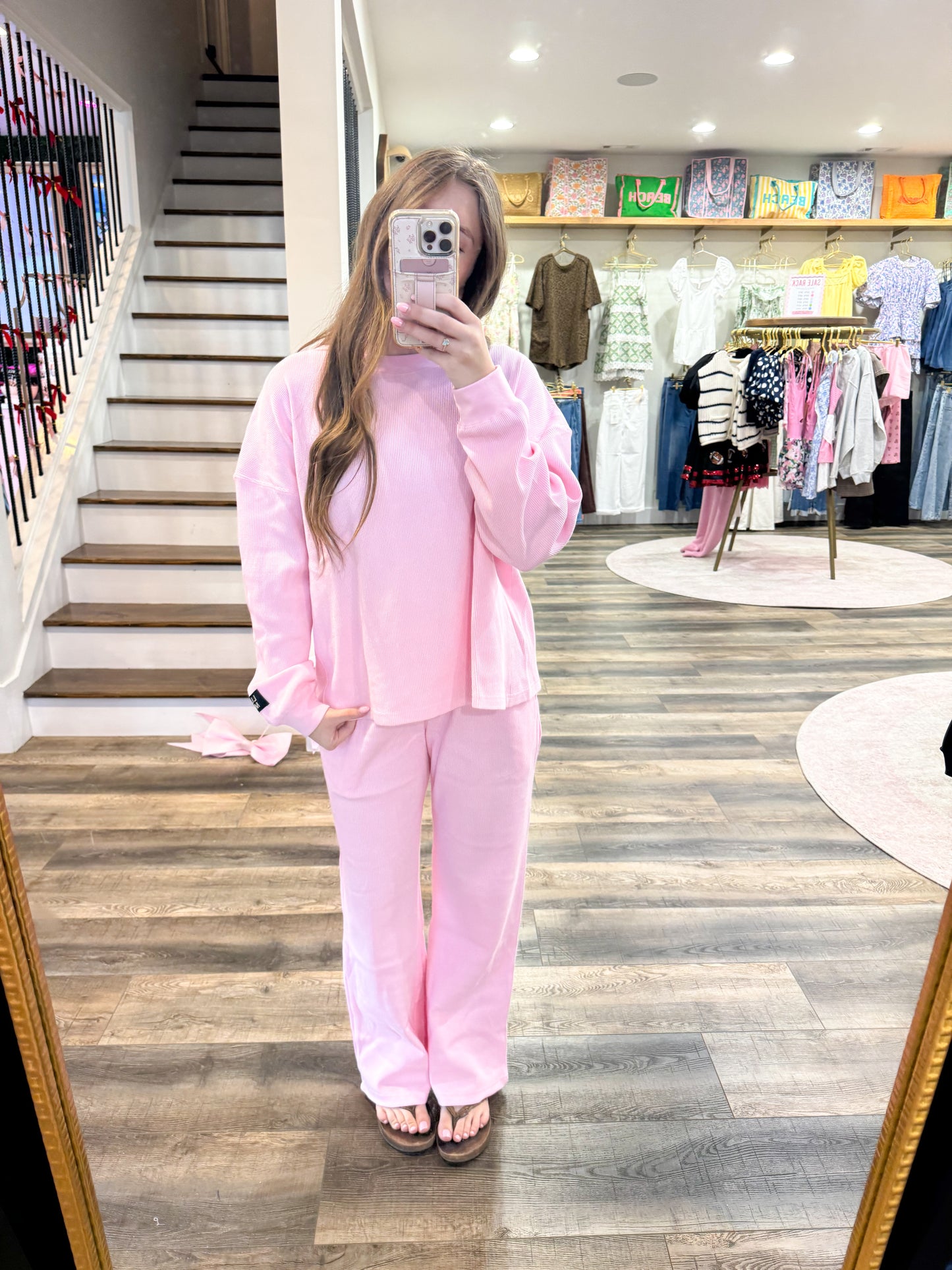 Lulu Mac Waffle Long Sleeve: Light Pink