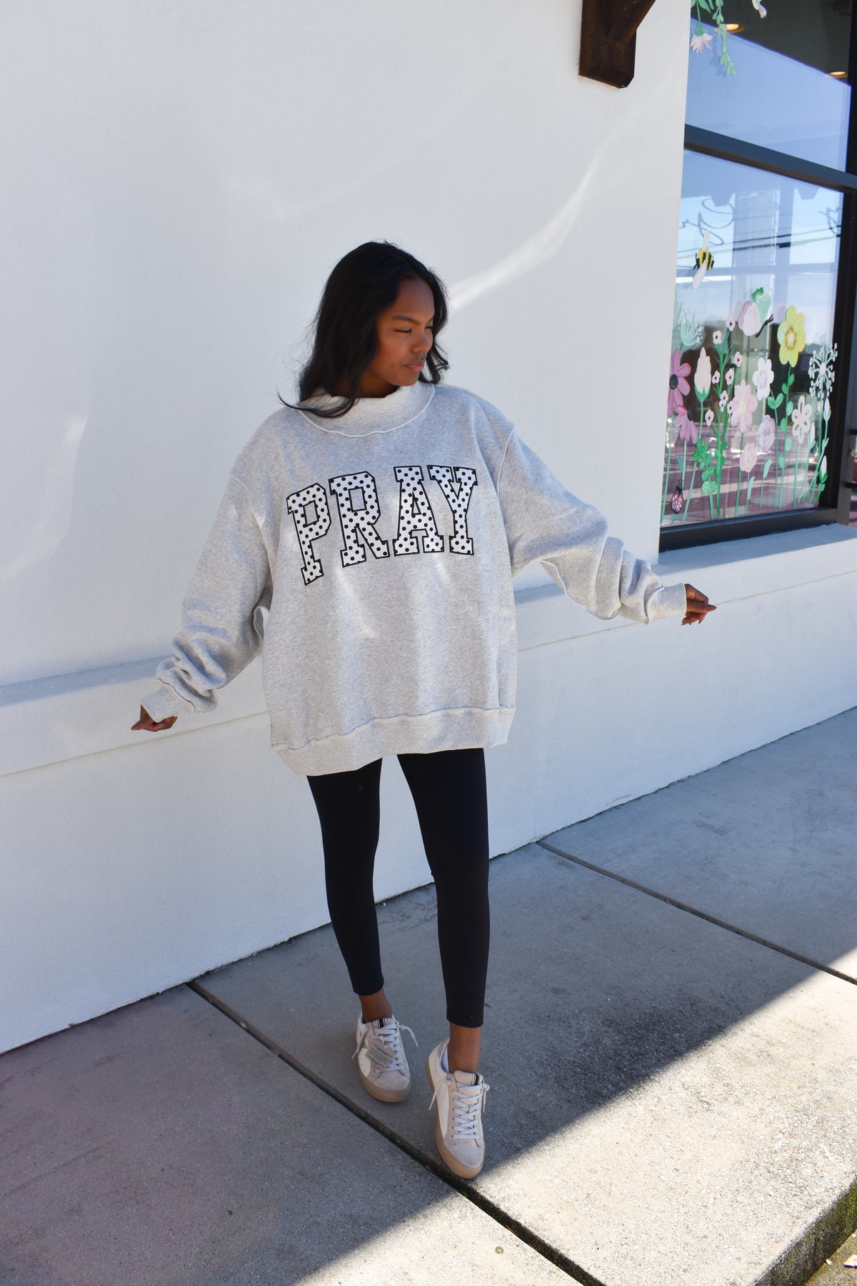 Embroidered "PRAY" Polka Dot Mockneck