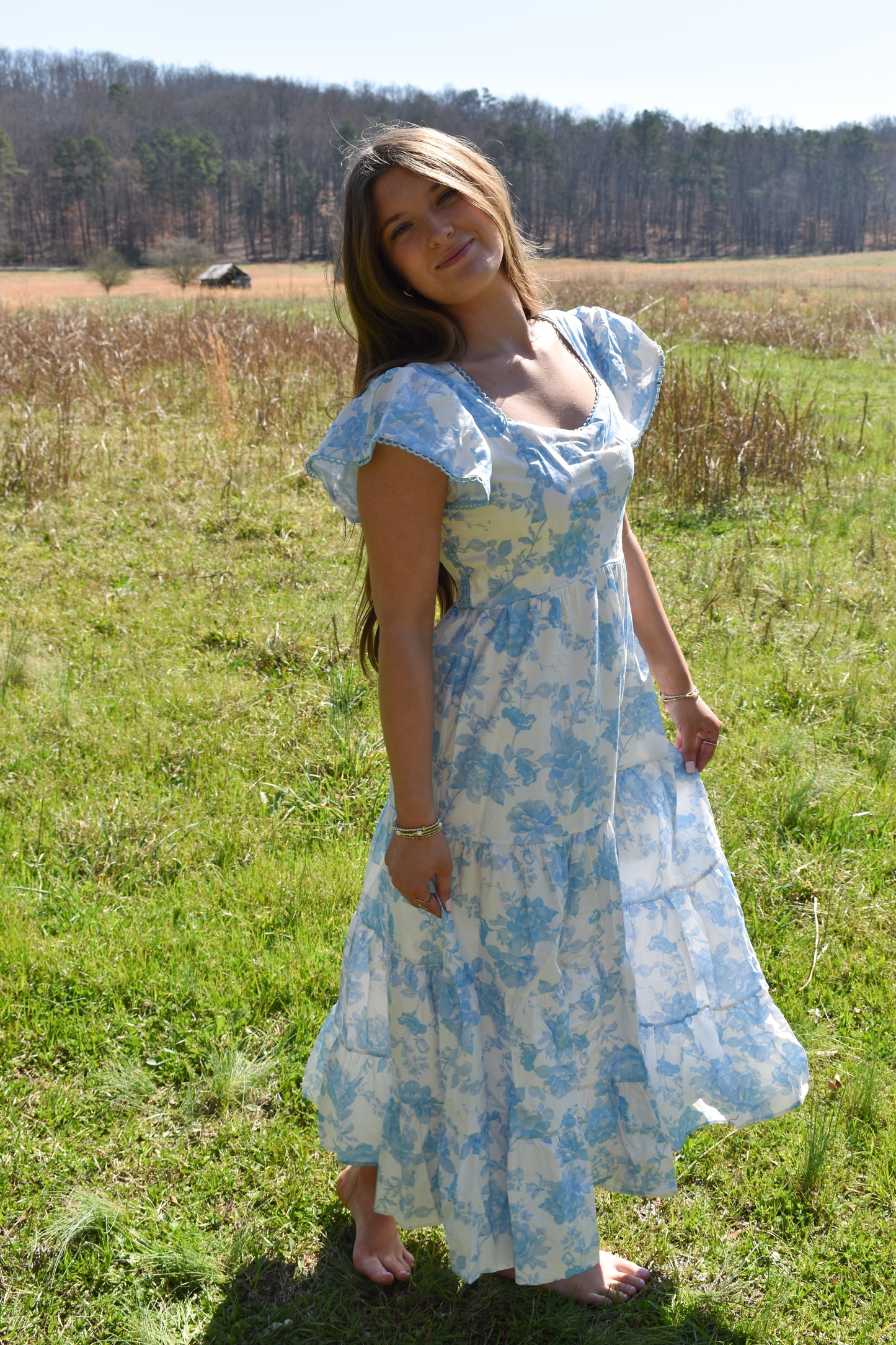 Baby Blue Floral Maxi Dress