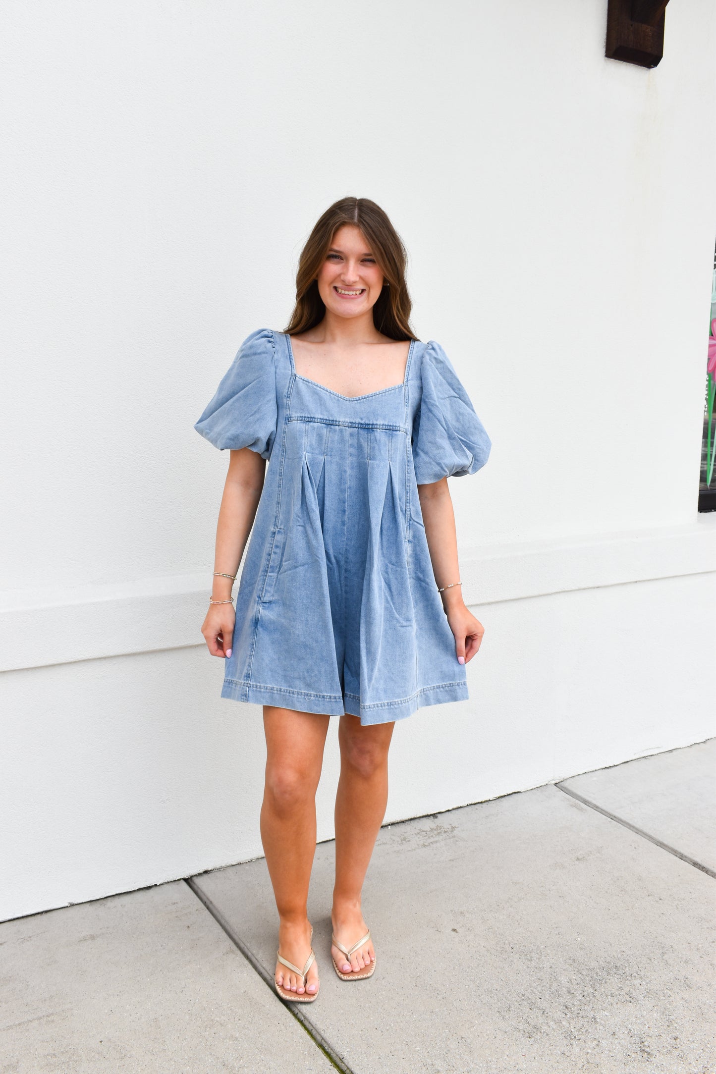 Stitch Detail Denim Bubble Romper