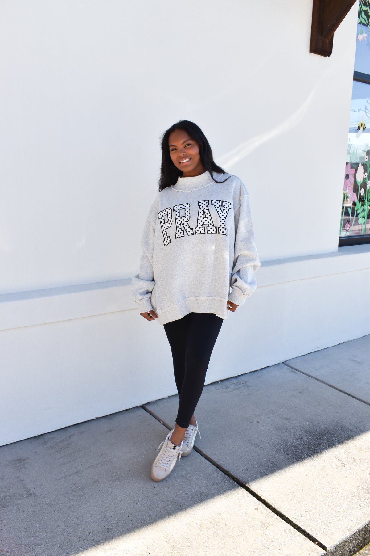 Embroidered "PRAY" Polka Dot Mockneck
