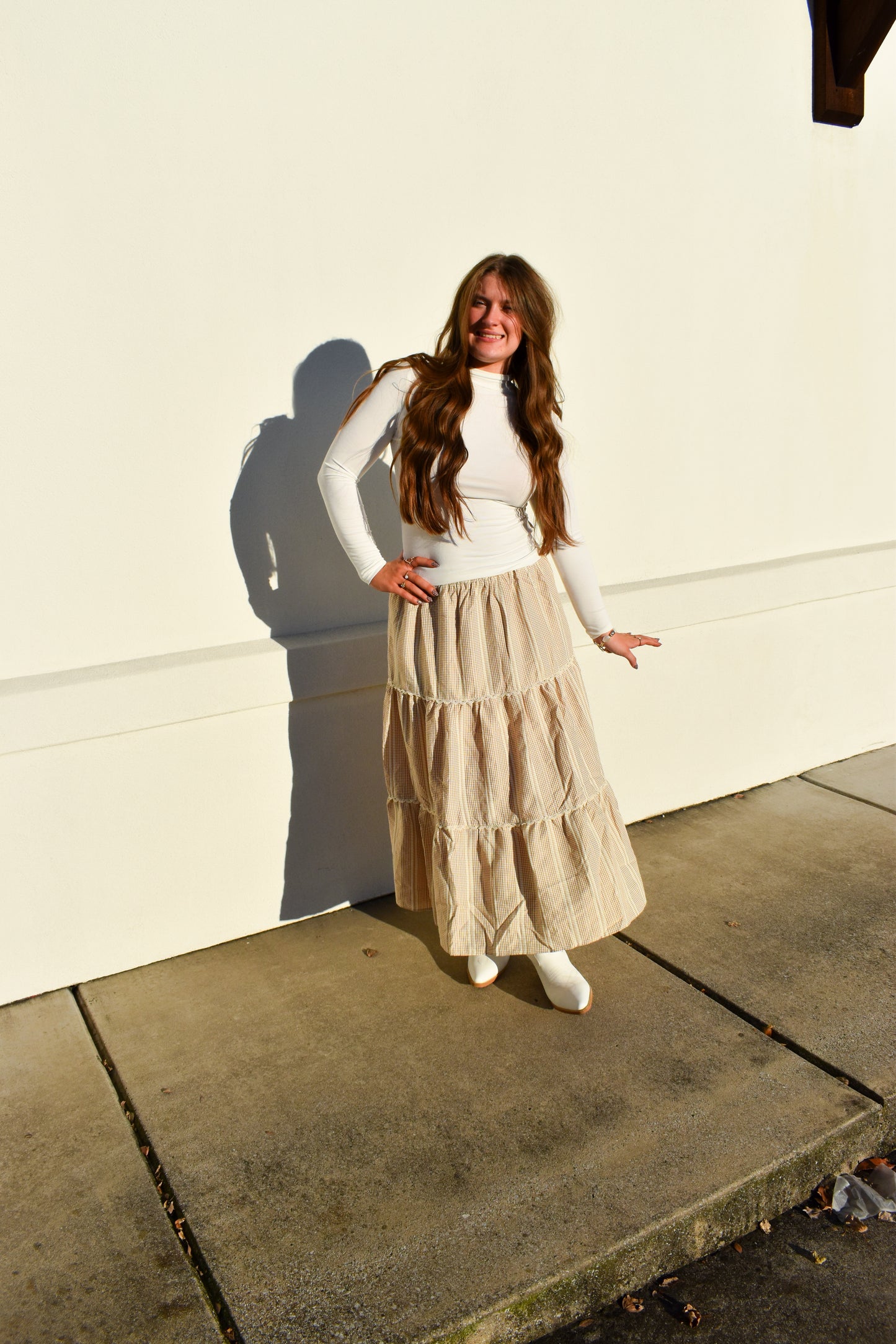 Lace Trim Gingham Maxi Skirt
