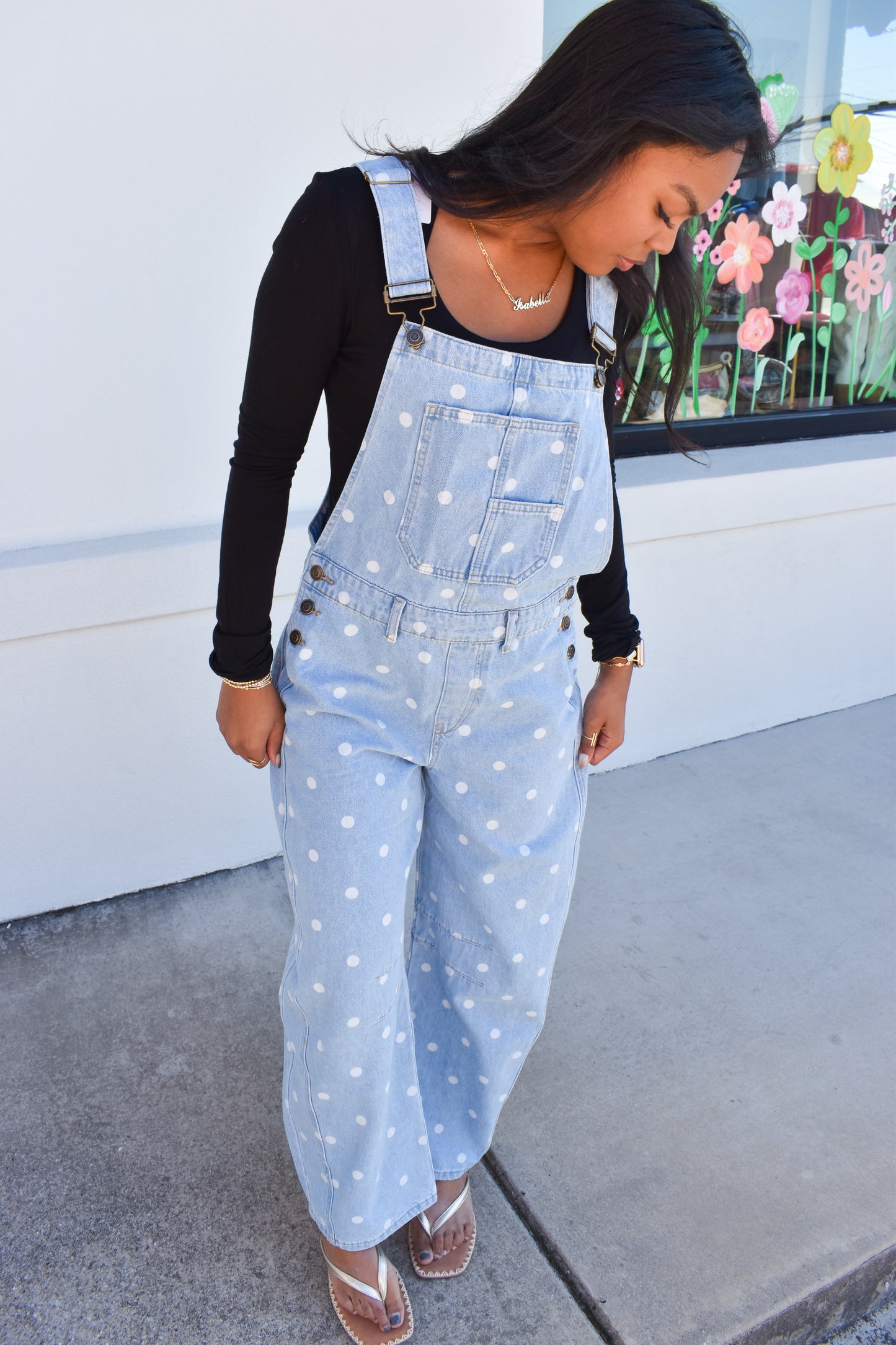 Denim Polka Dot Barrel Overalls