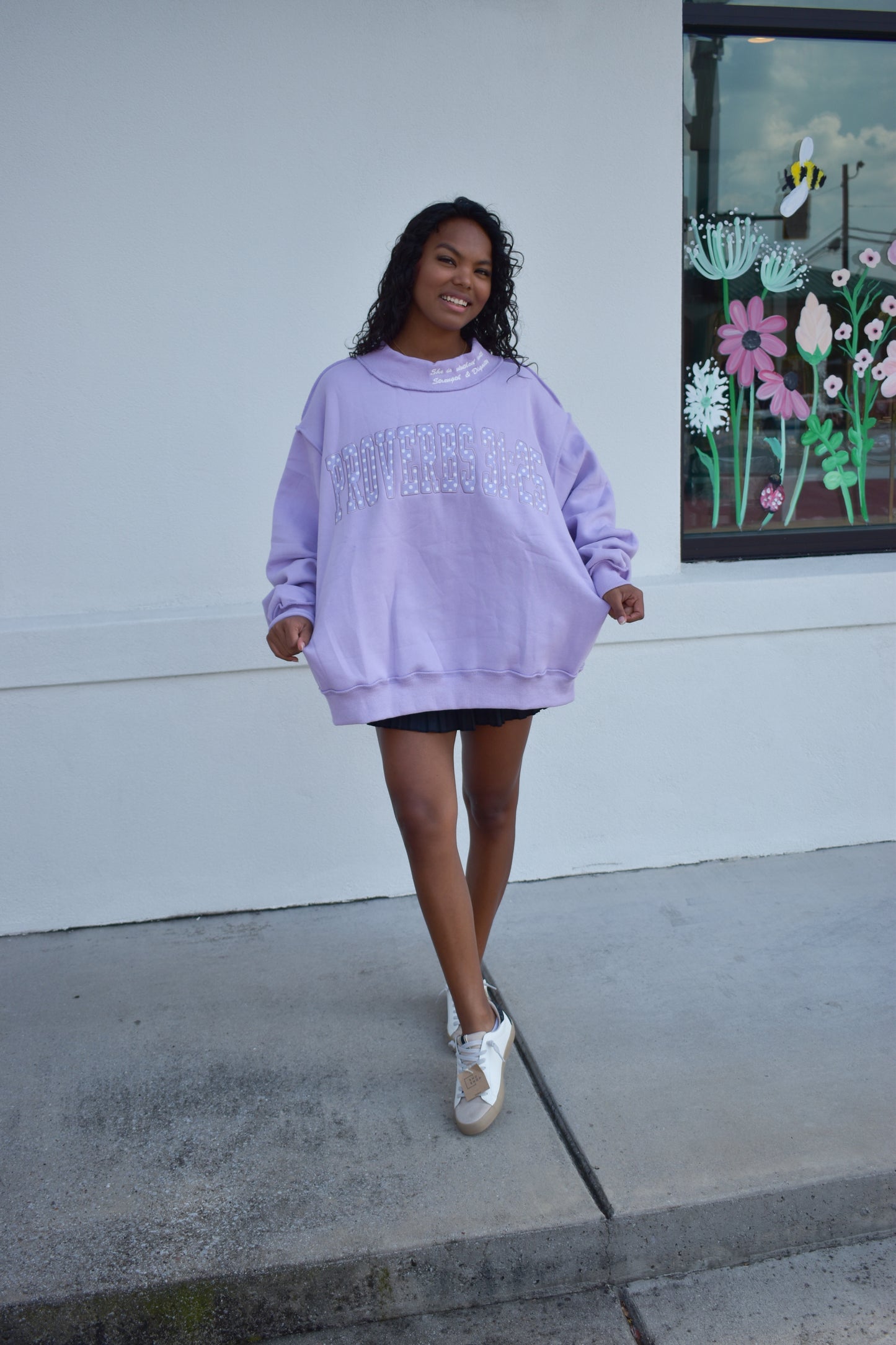 'PROVERBS 31:25' Script Collar Mockneck: Lavender