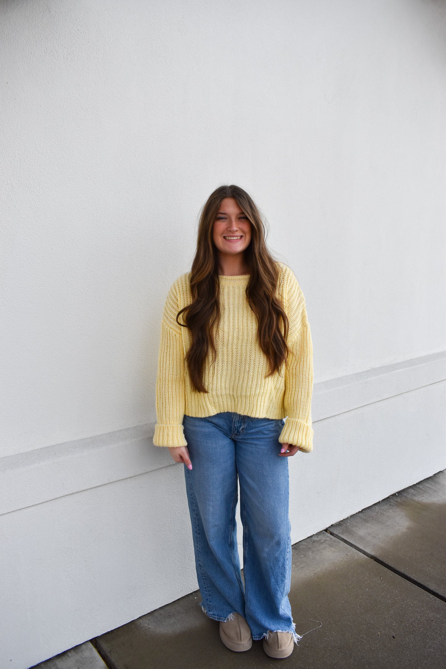 Boat Neck Chunky Yellow Sweater