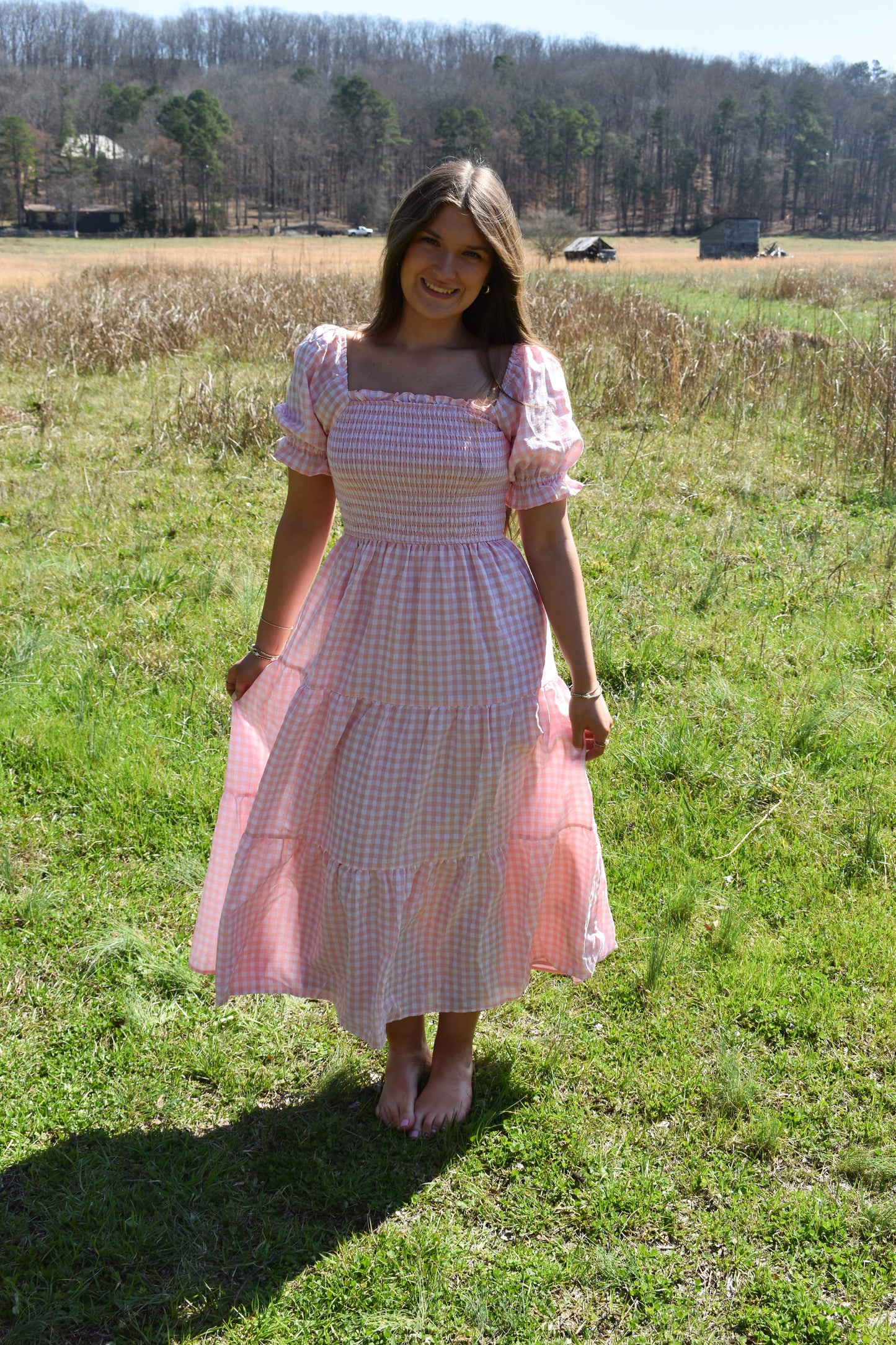 Madi Pink Gingham Maxi Dress