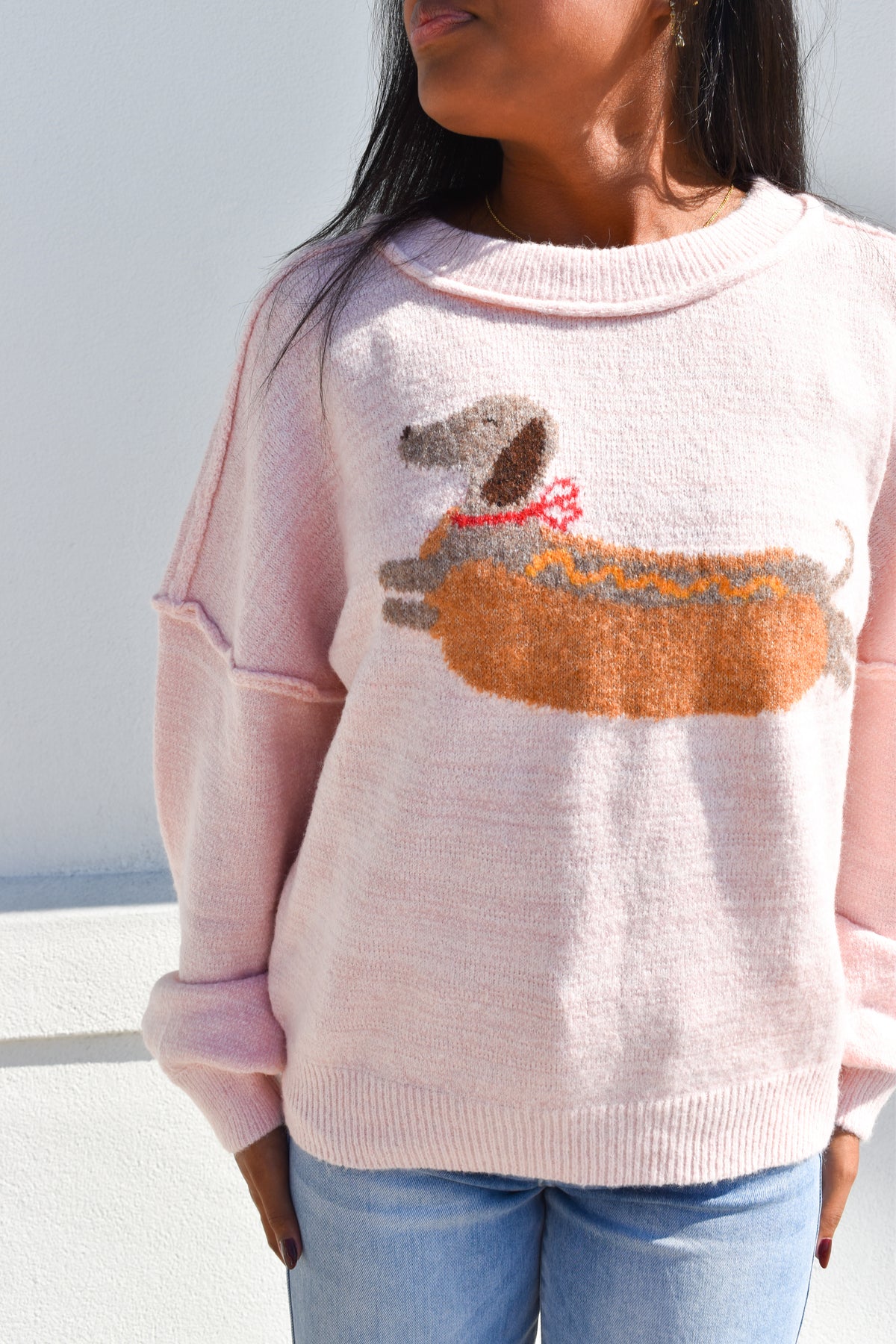 Pink Weiner Dog Sweater