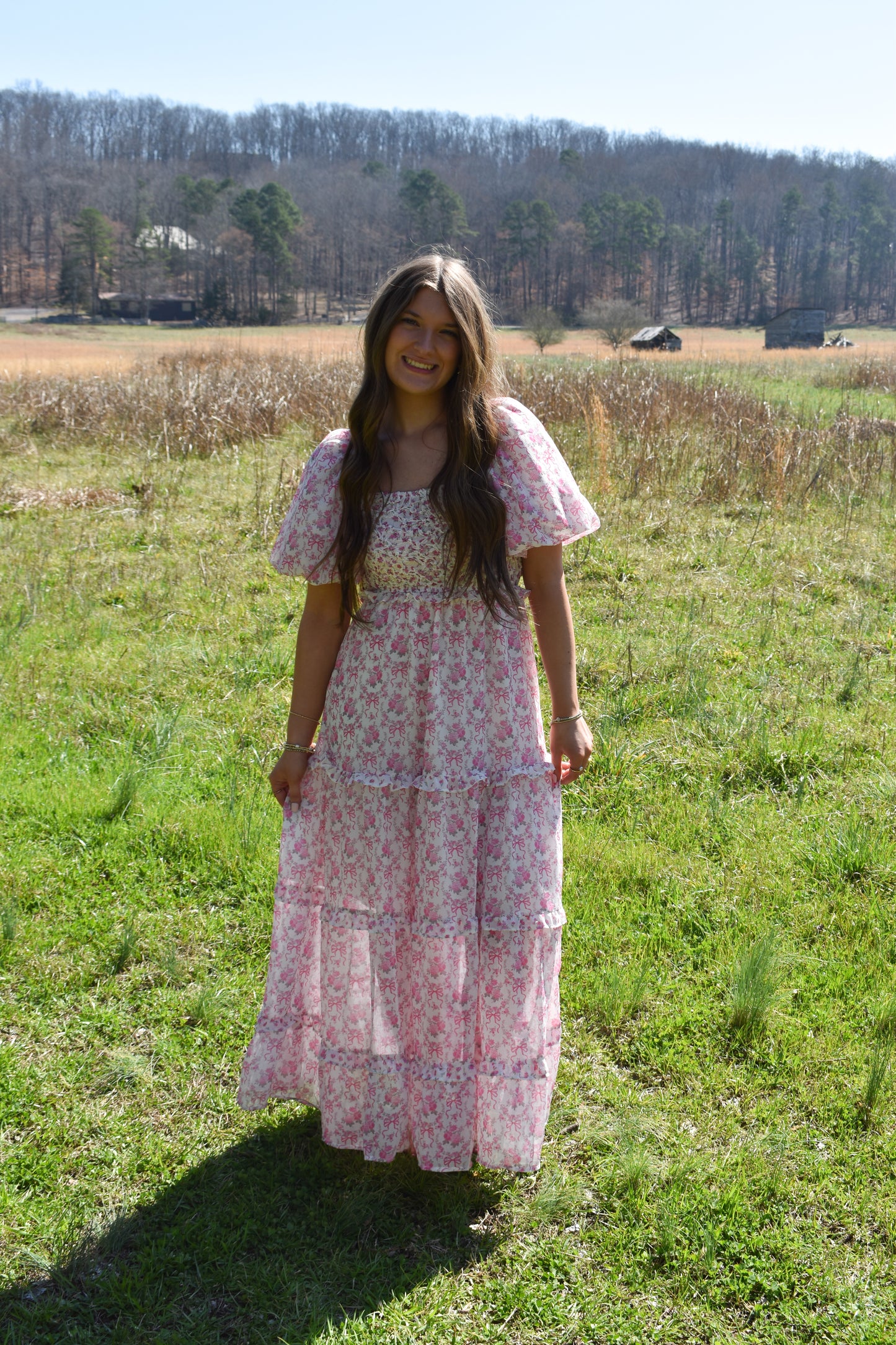 Bubble Floral Bow Maxi Dress