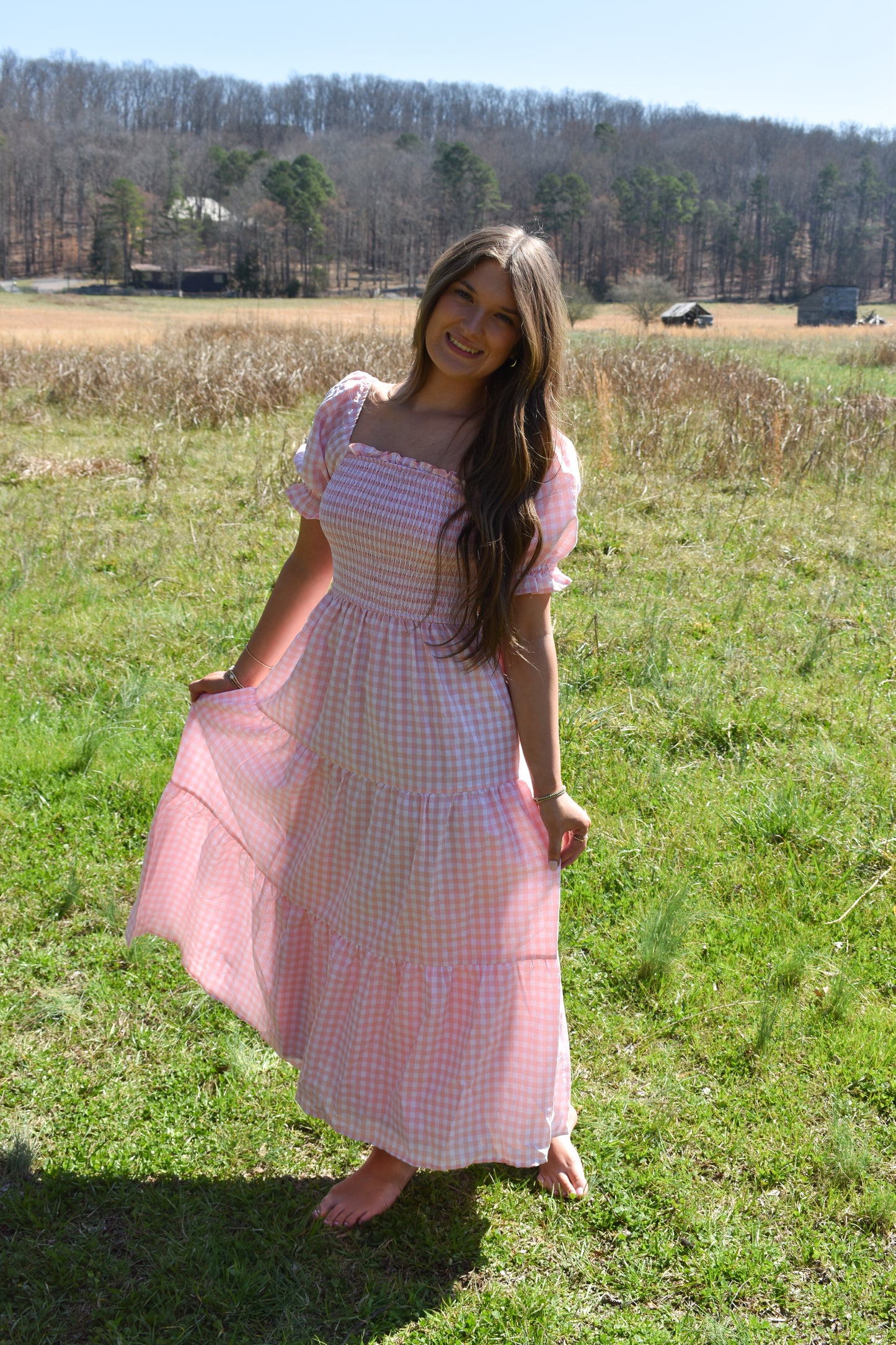 Madi Pink Gingham Maxi Dress