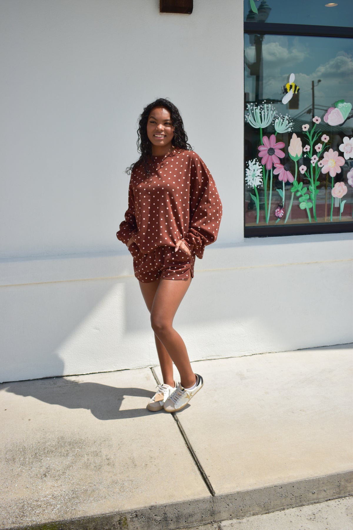 Chocolate Polka Dot Print Lounge Sweatshirt