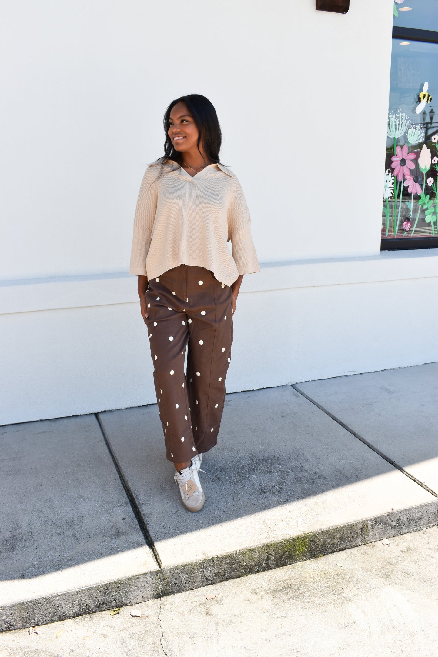 Polo Collar Open V-Neck Pullover