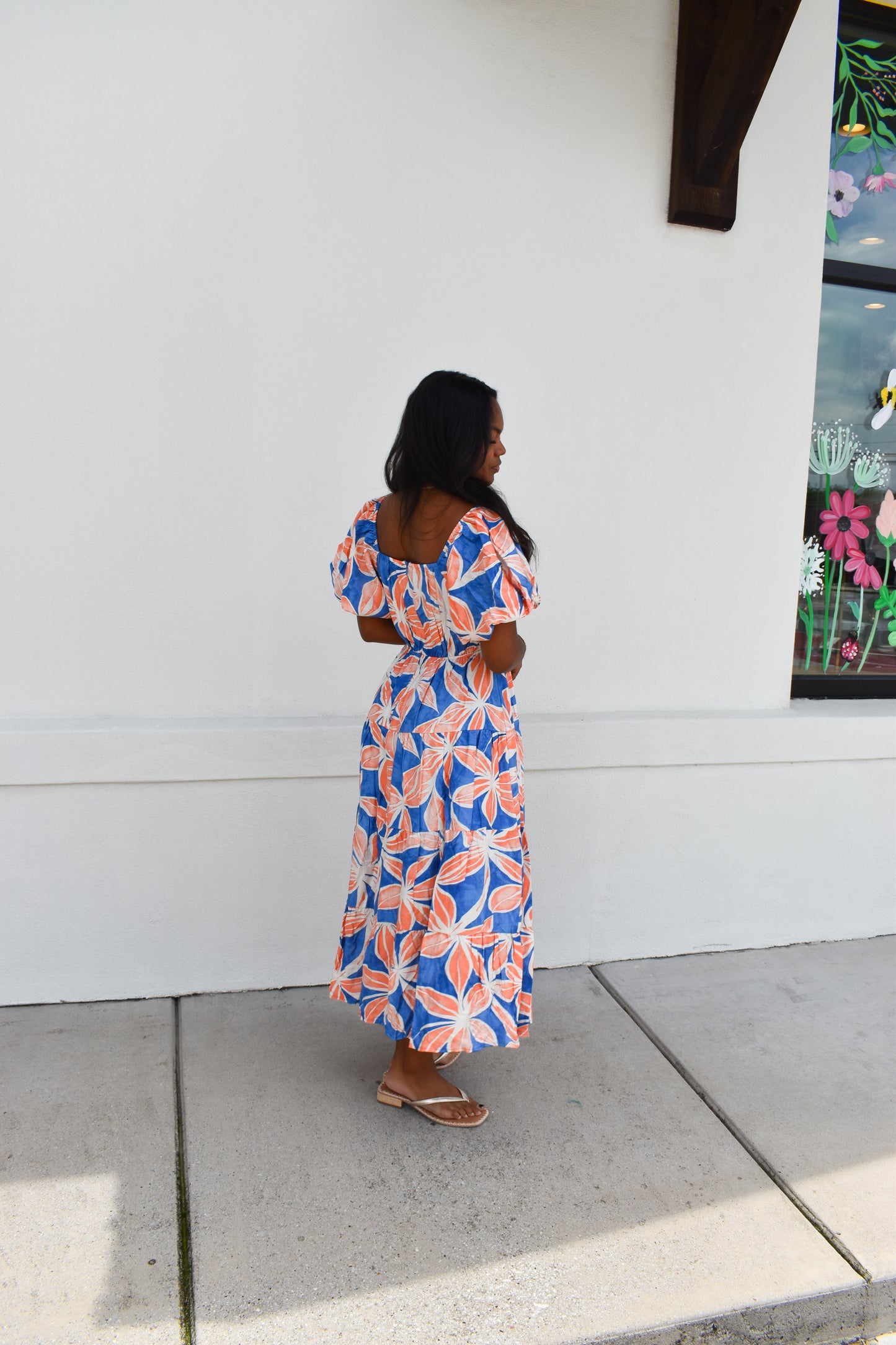 Blue/Orange Floral Maxi Dress