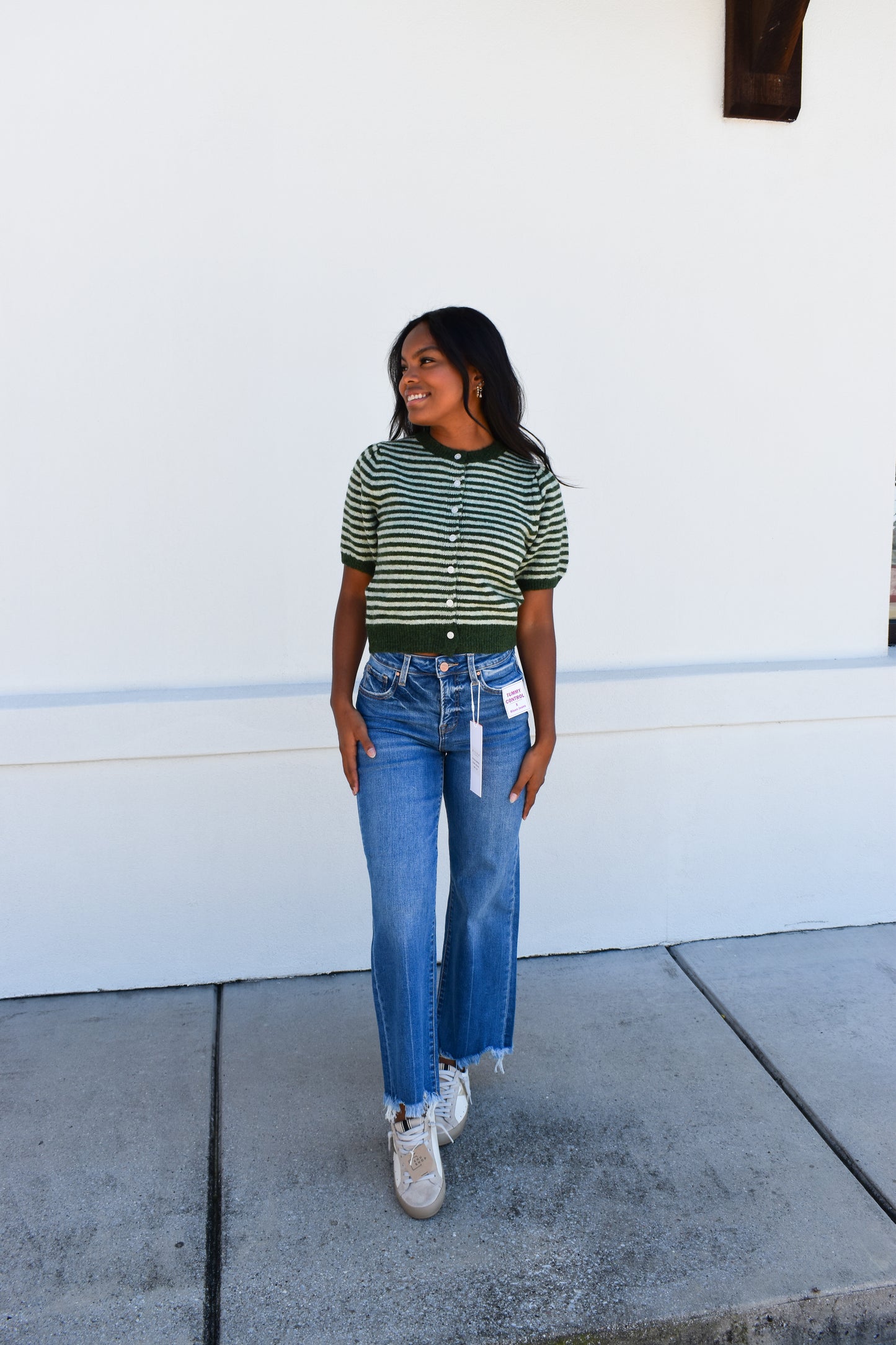 Puff Short Sleeve Stripe Cardi