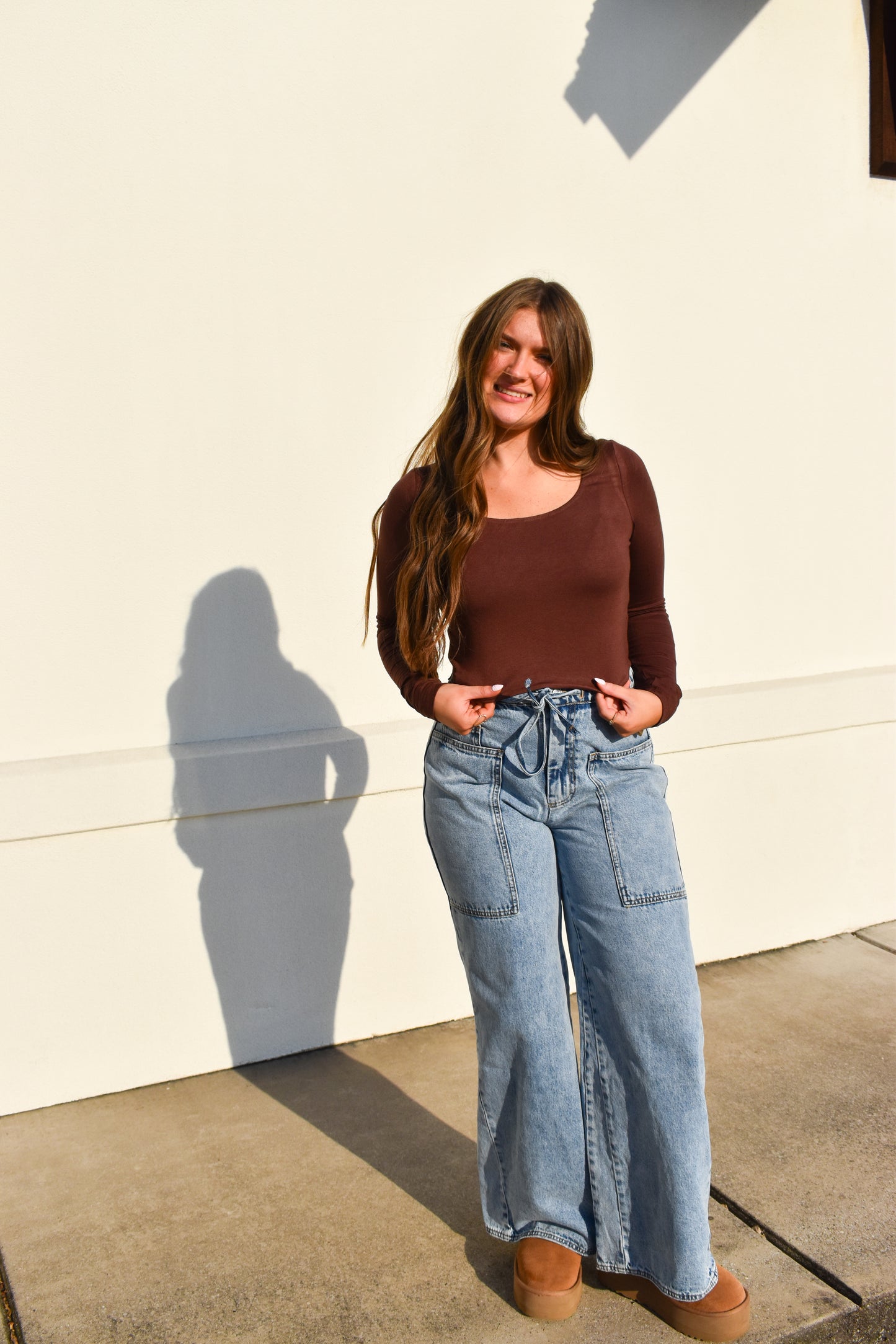Basic Long Sleeve Scoop Neck: Brown