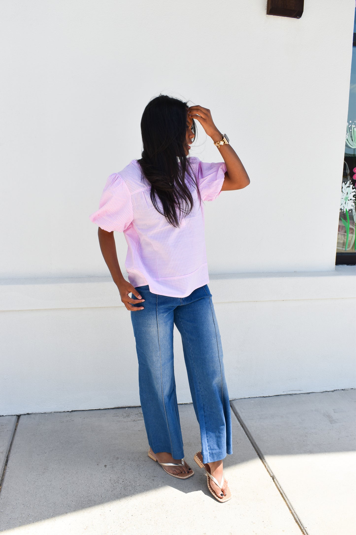 Stretchy Pintuck Denim Pants