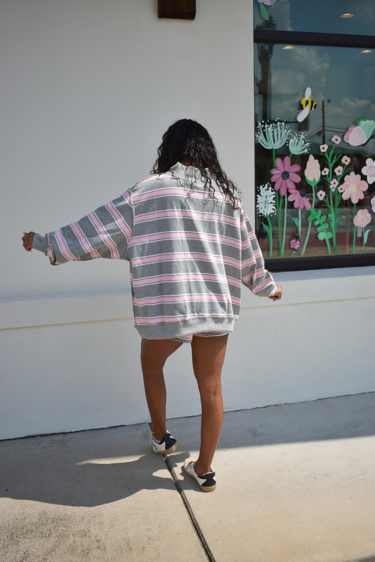 Stripe Print Mock Neck Oversized Sweatshirt