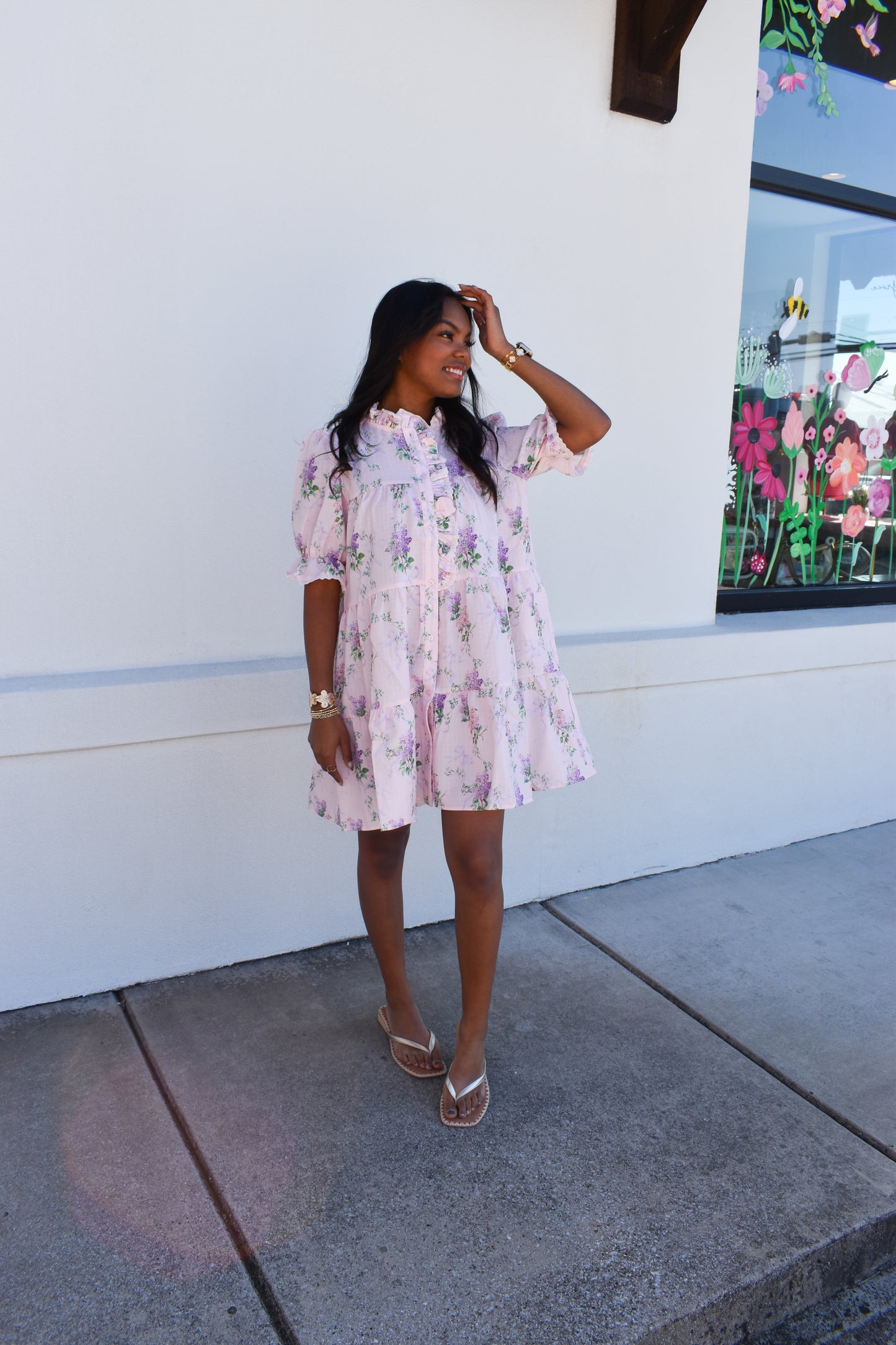 Pink Floral Ruffle Baby Doll Dress
