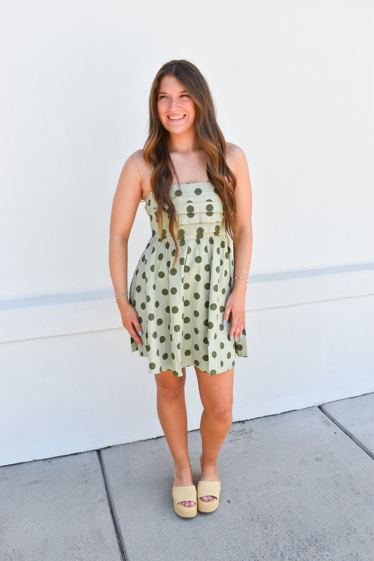 Sage Polka Dot Mini Dress