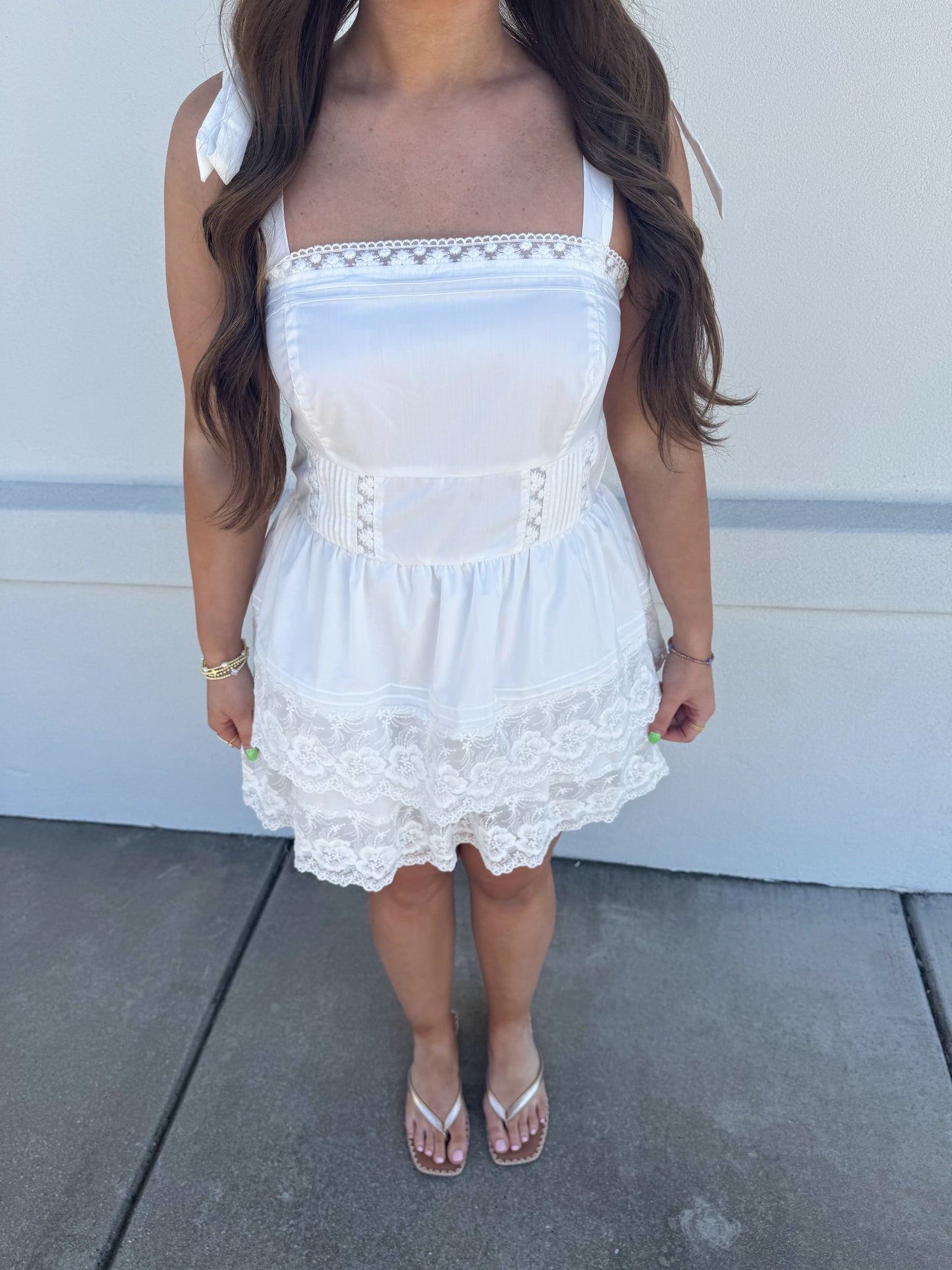 Pleat and Lace Trim Dress