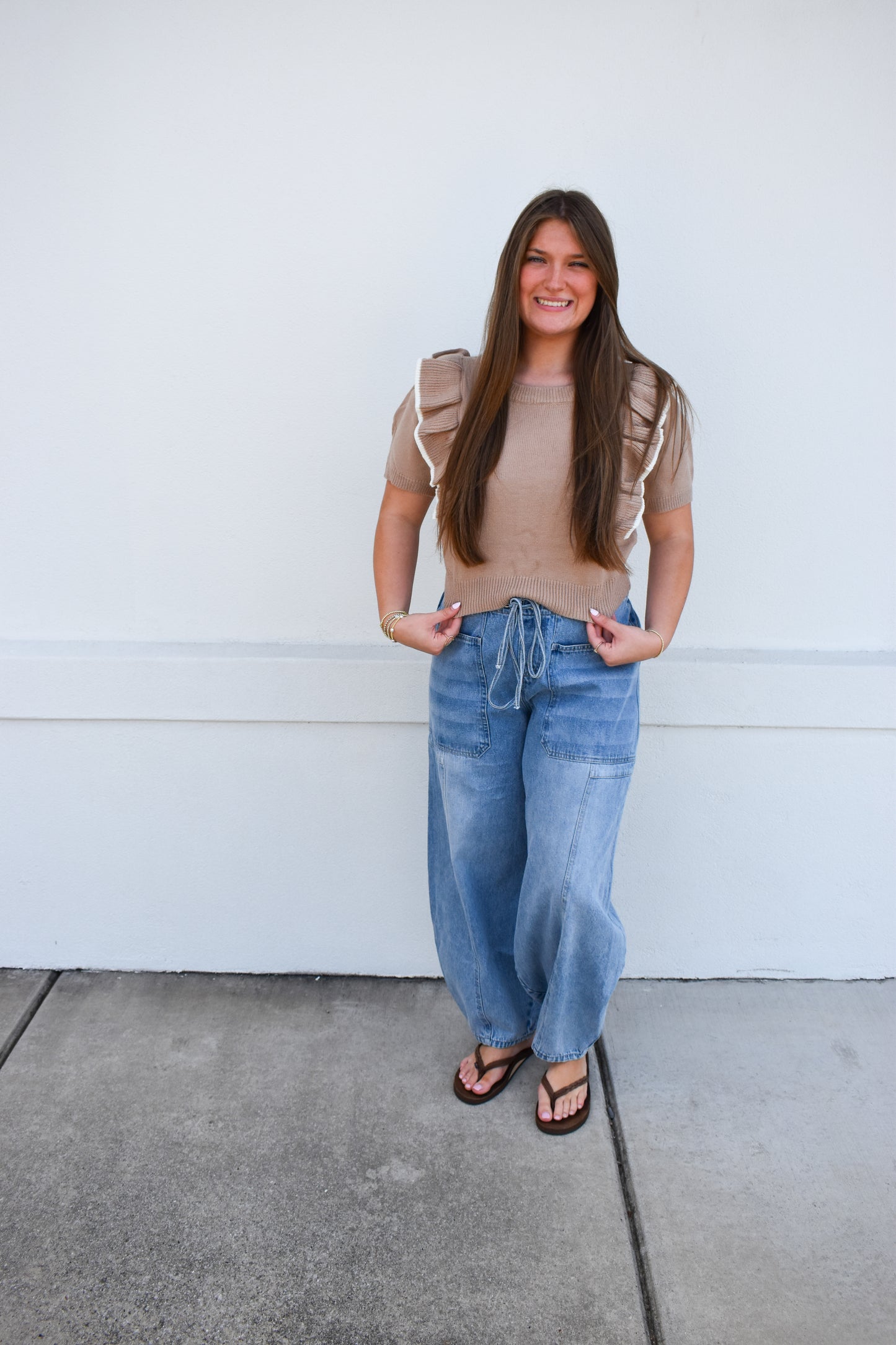 Cropped Sweater W/ Ruffles