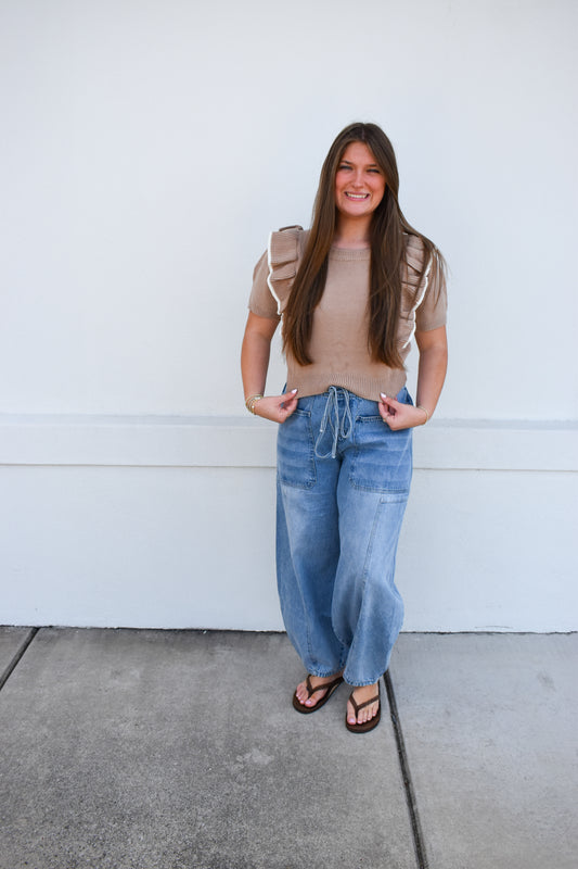 Cropped Sweater W/ Ruffles
