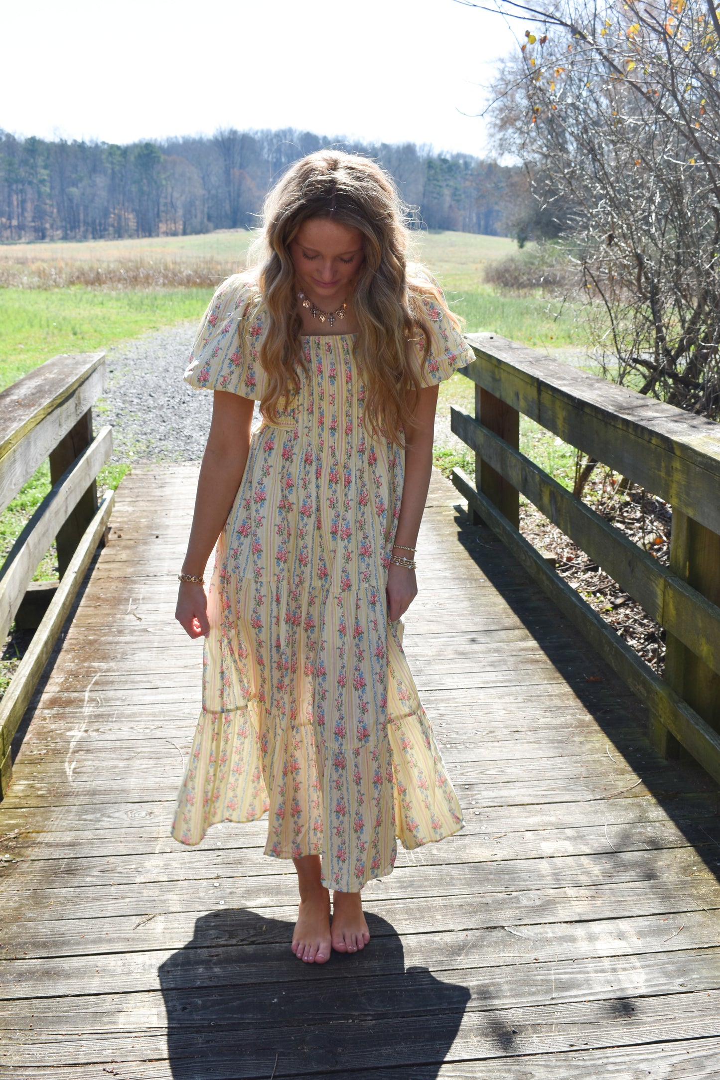 Smocked Baby Yellow Floral Maxi Dress