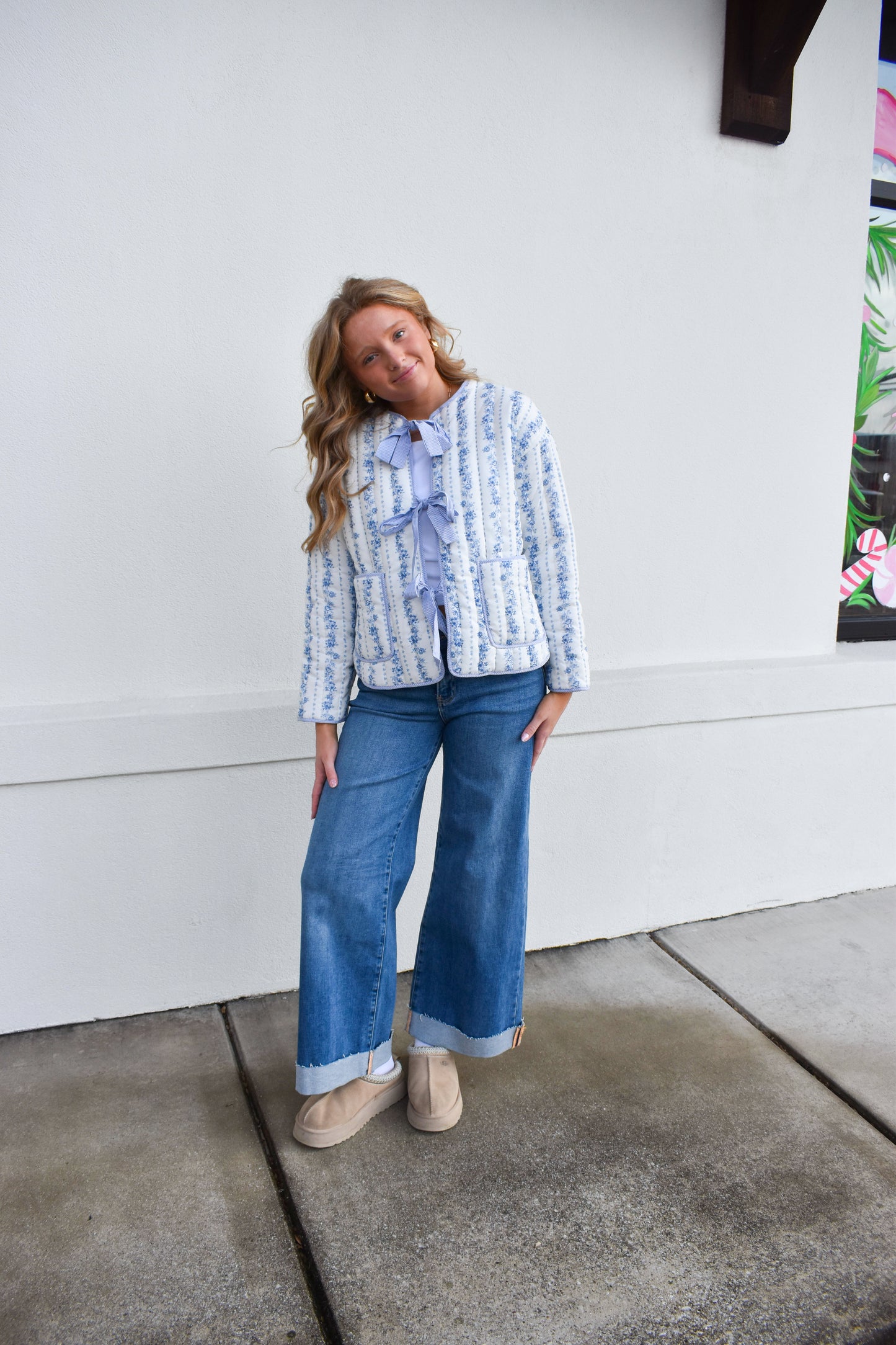 Blue Floral Quilted Jacket