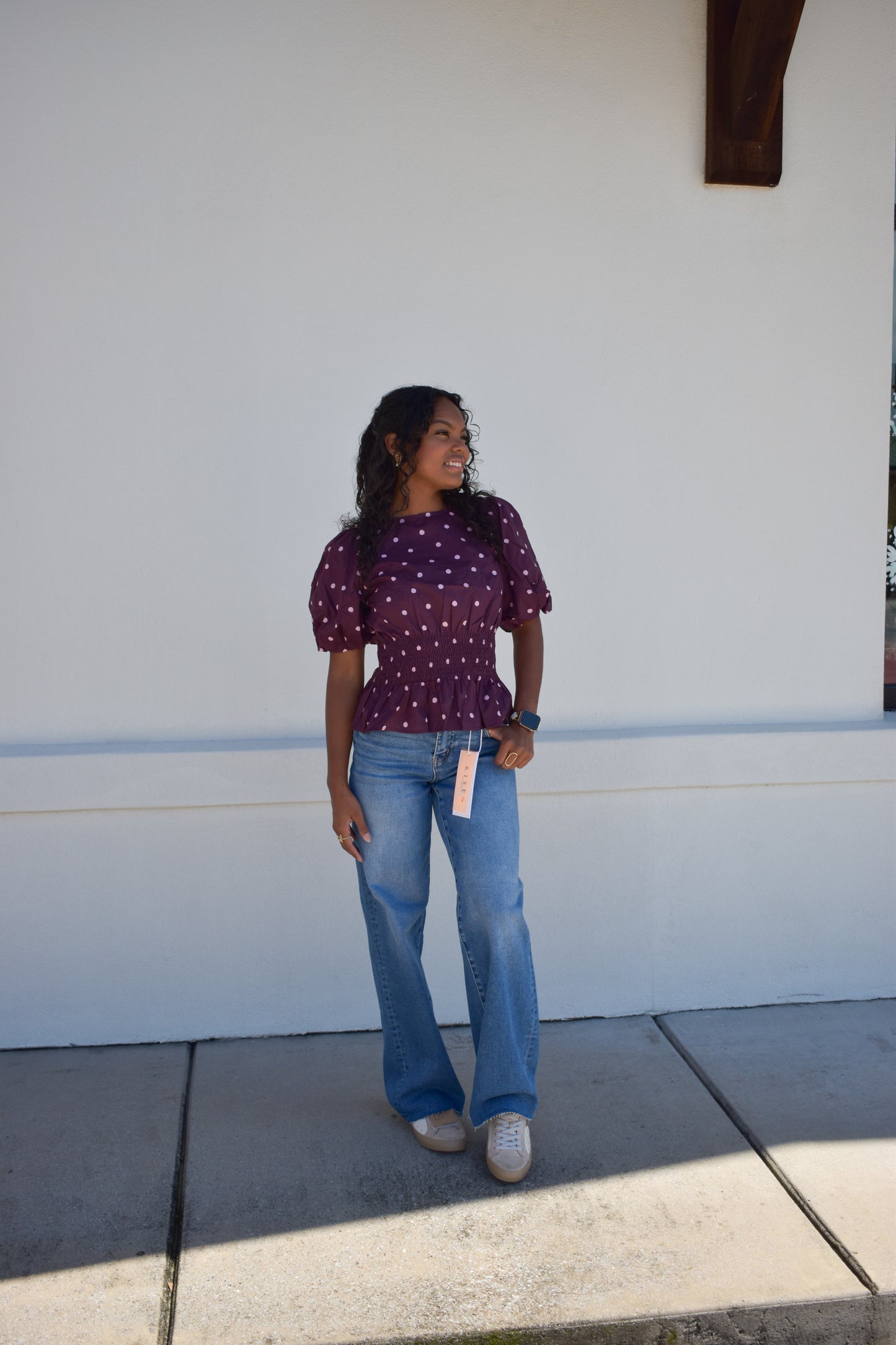Polka Dot Plum Short Sleeve