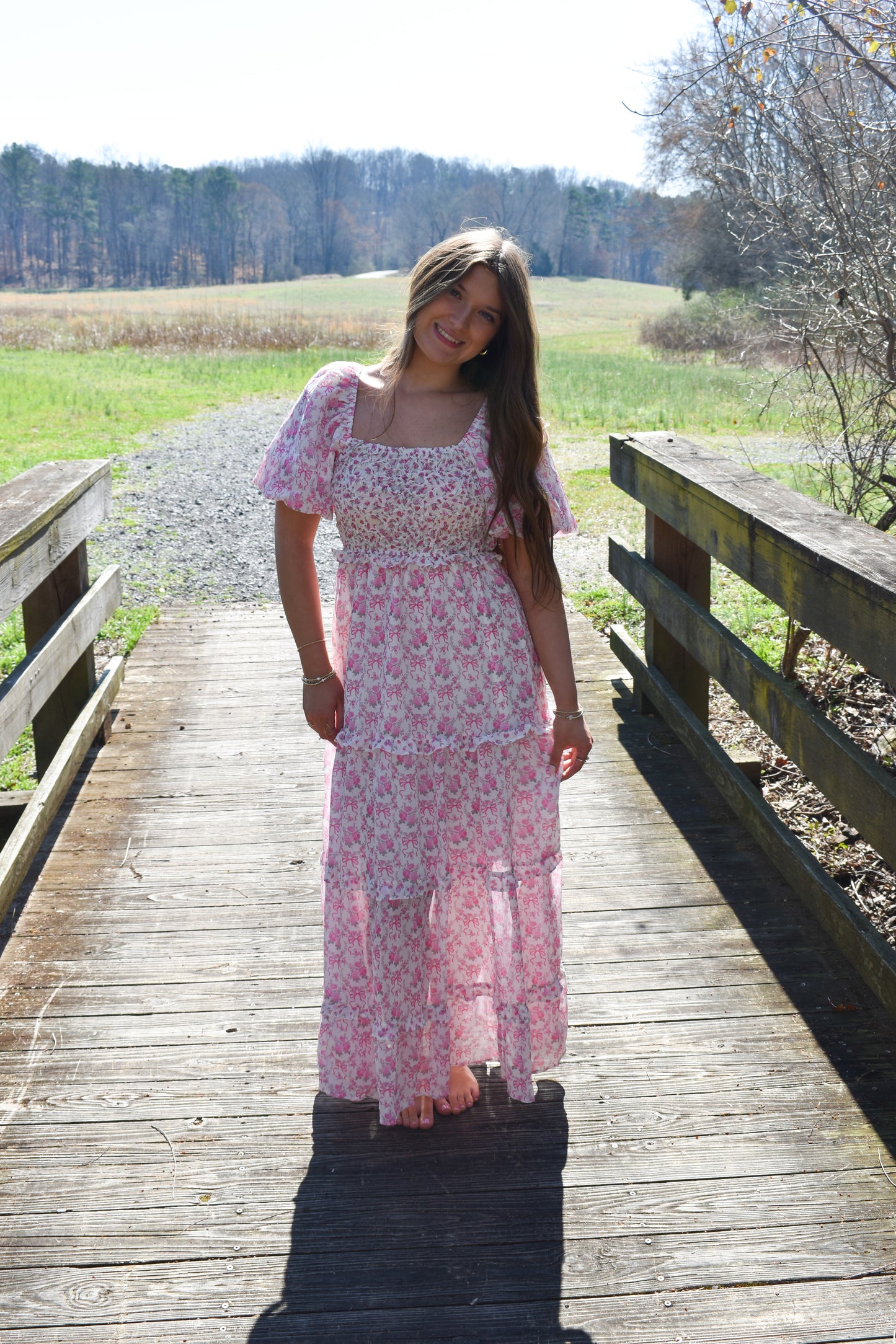 Bubble Floral Bow Maxi Dress